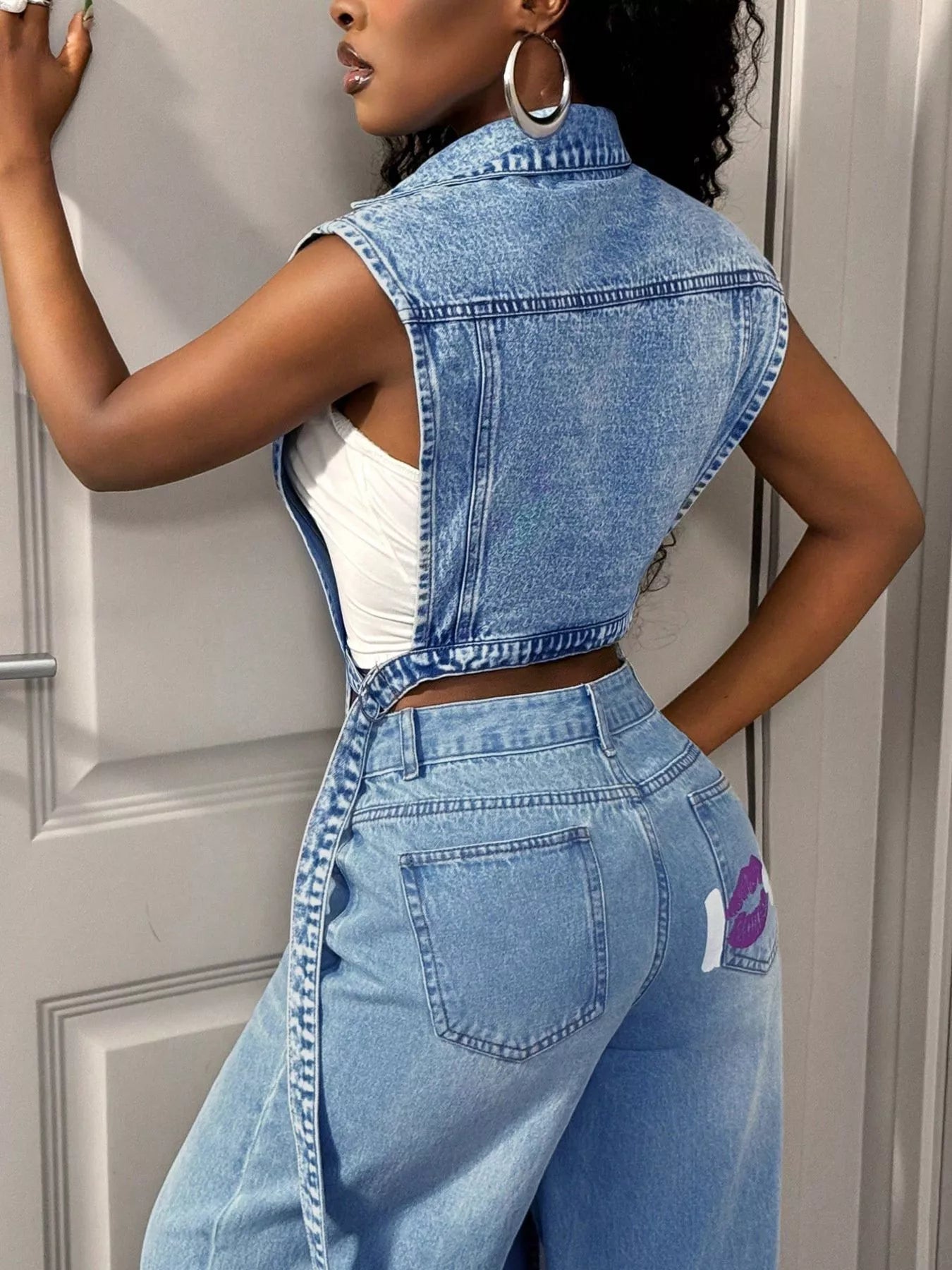 High-Low Open Front Denim Vest