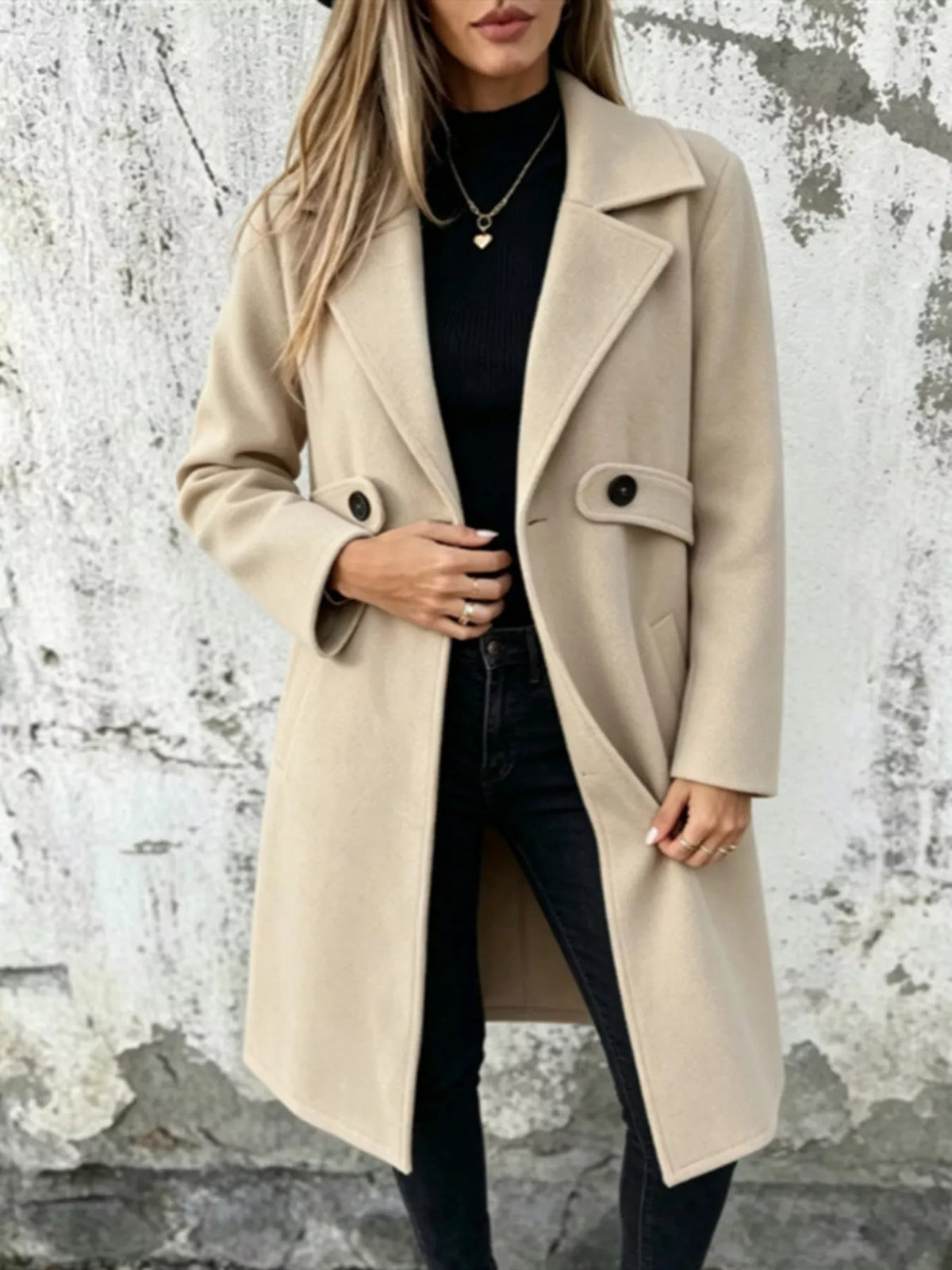 Full Size Lapel Collar Longline Overcoat Plus Size