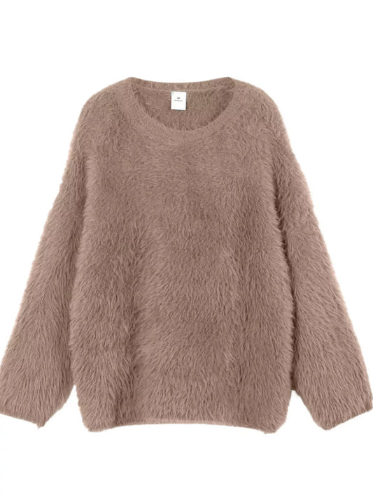 Fuzzy Round Neck Long Sleeve Sweater