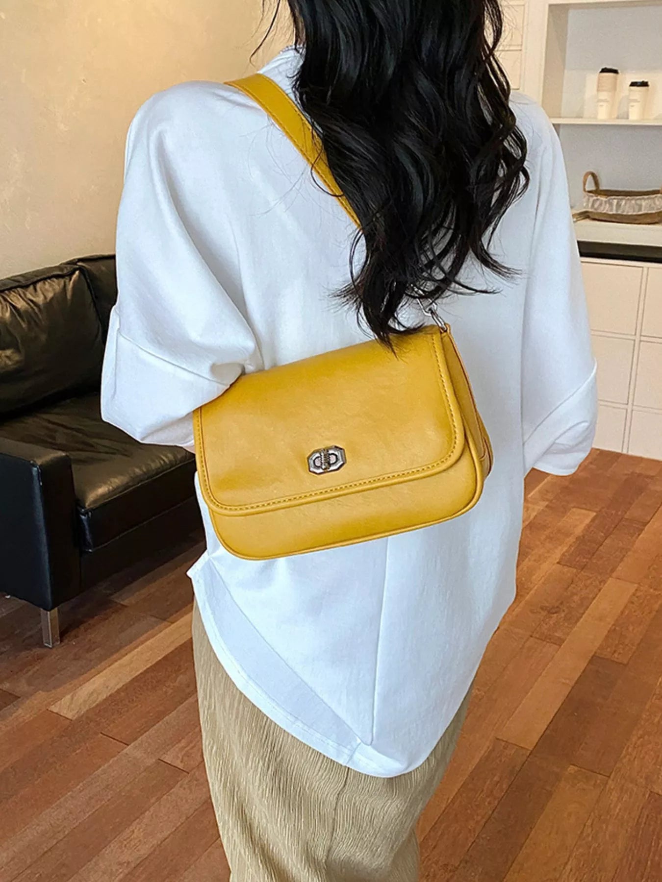 Twist Lock Flap Shoulder Bag