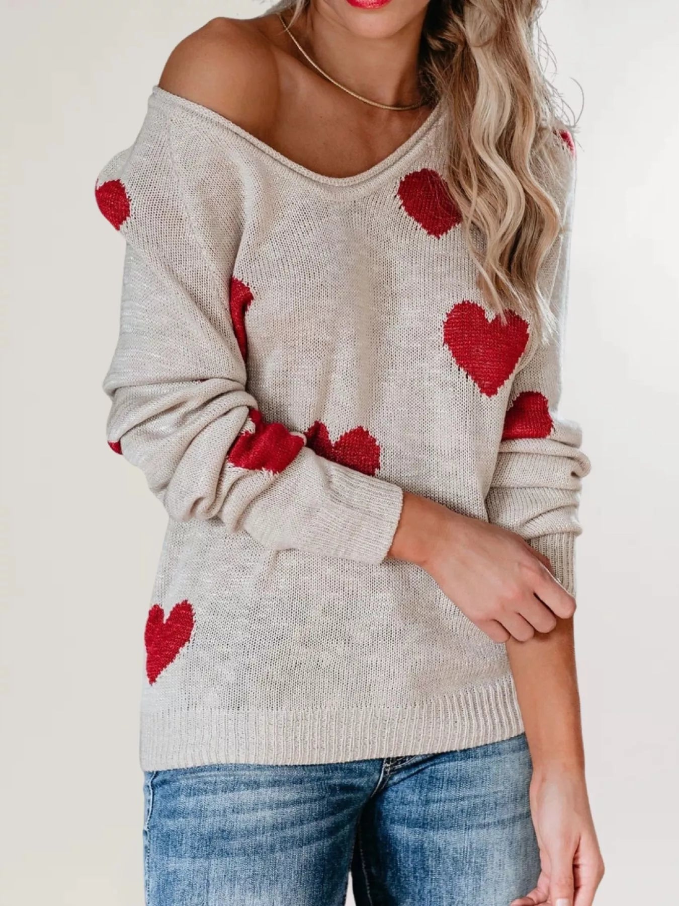 Heart Pattern Raglan Sleeve Sweater