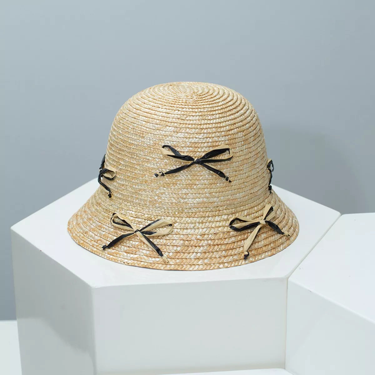 Bowknot Decor Straw Bucket Hat
