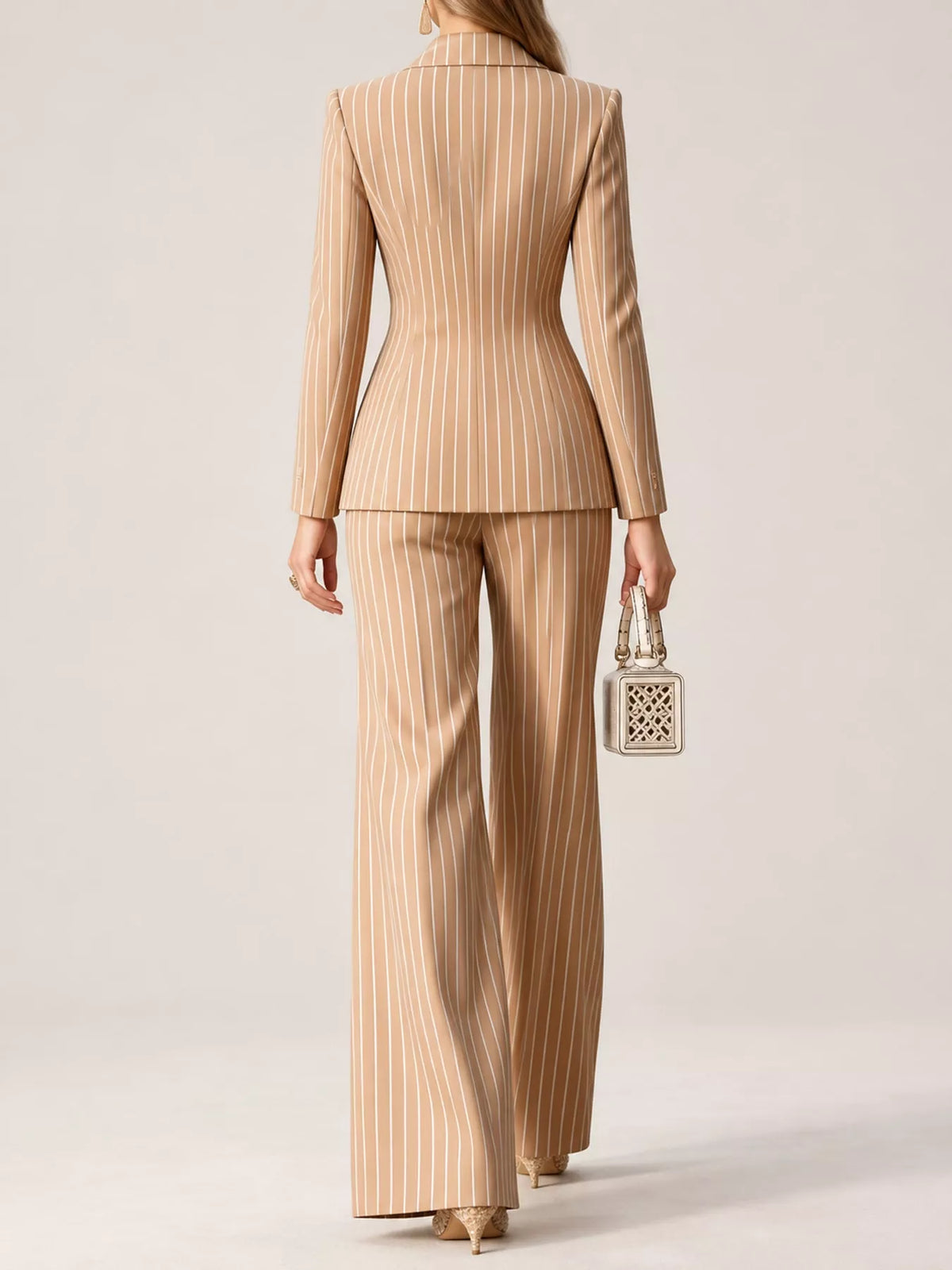 Double-Breasted Pinstripe Blazer and Wide-Leg Pants Set