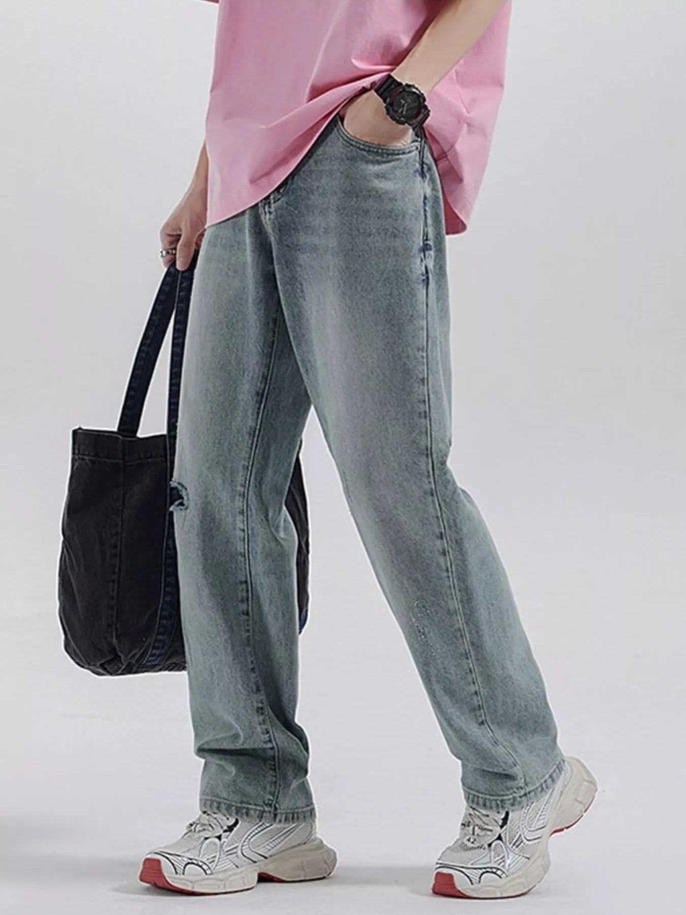 Men's Distressed Wide Leg Jeans