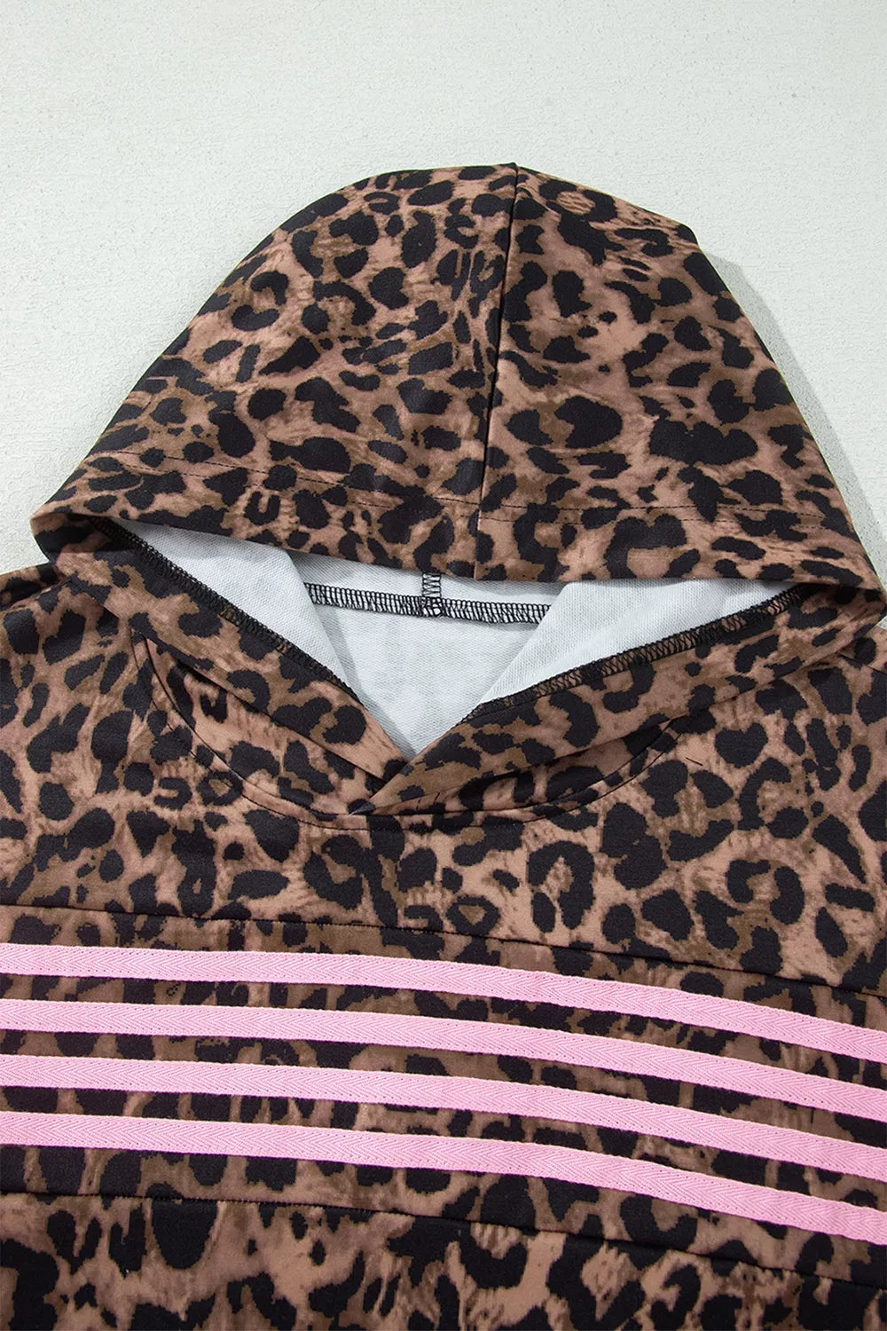 Leopard Print Contrast Striped Detail Long Sleeve Top Pant Set