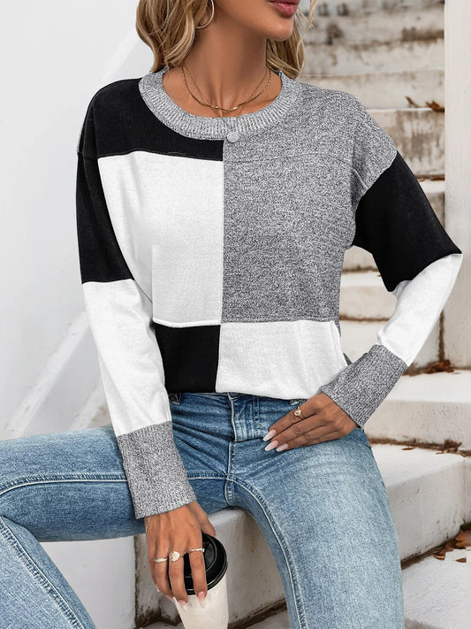 Color Block Knit Long Sleeve Sweater
