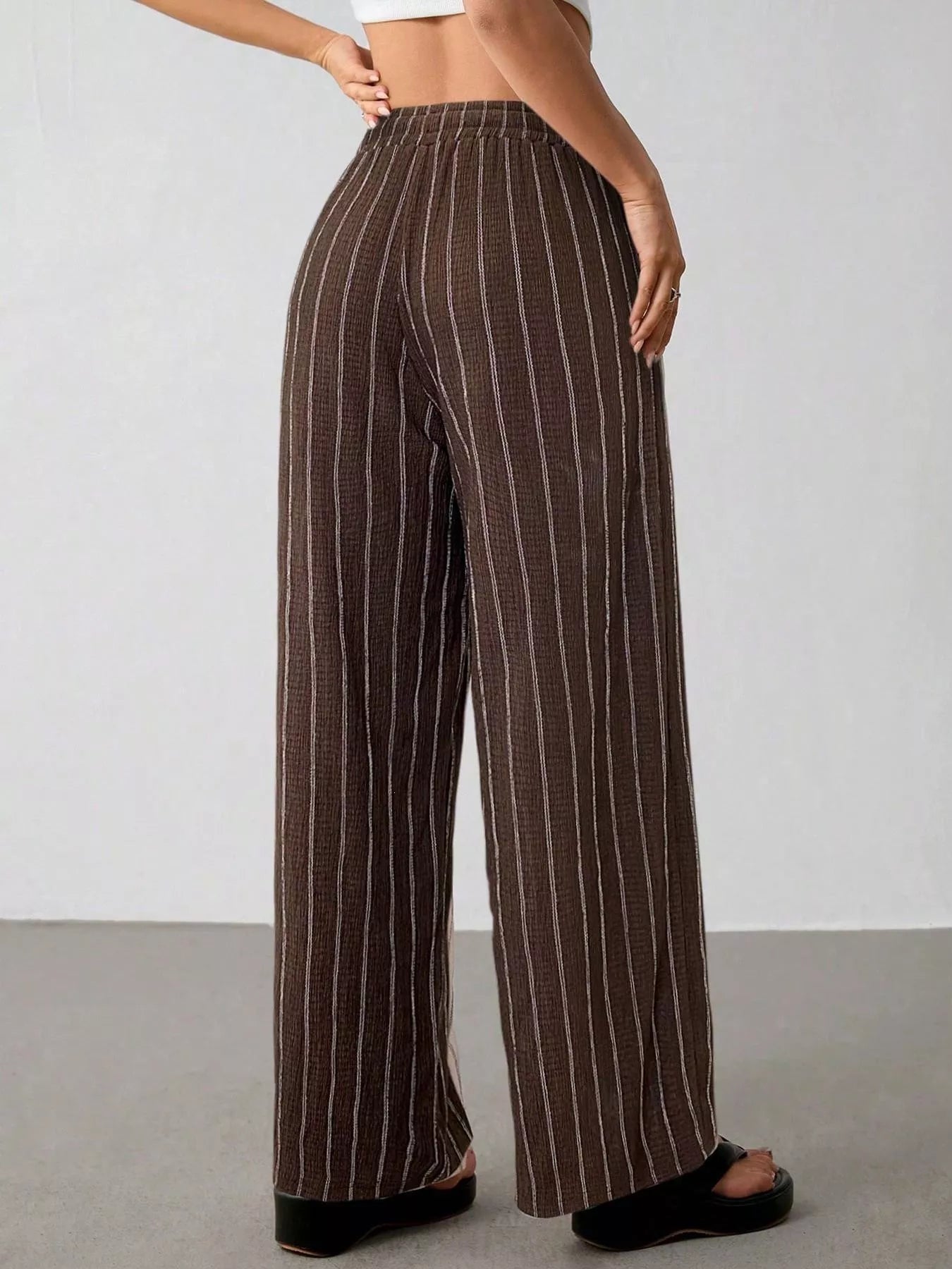 Striped Wide-Leg Drawstring Pants