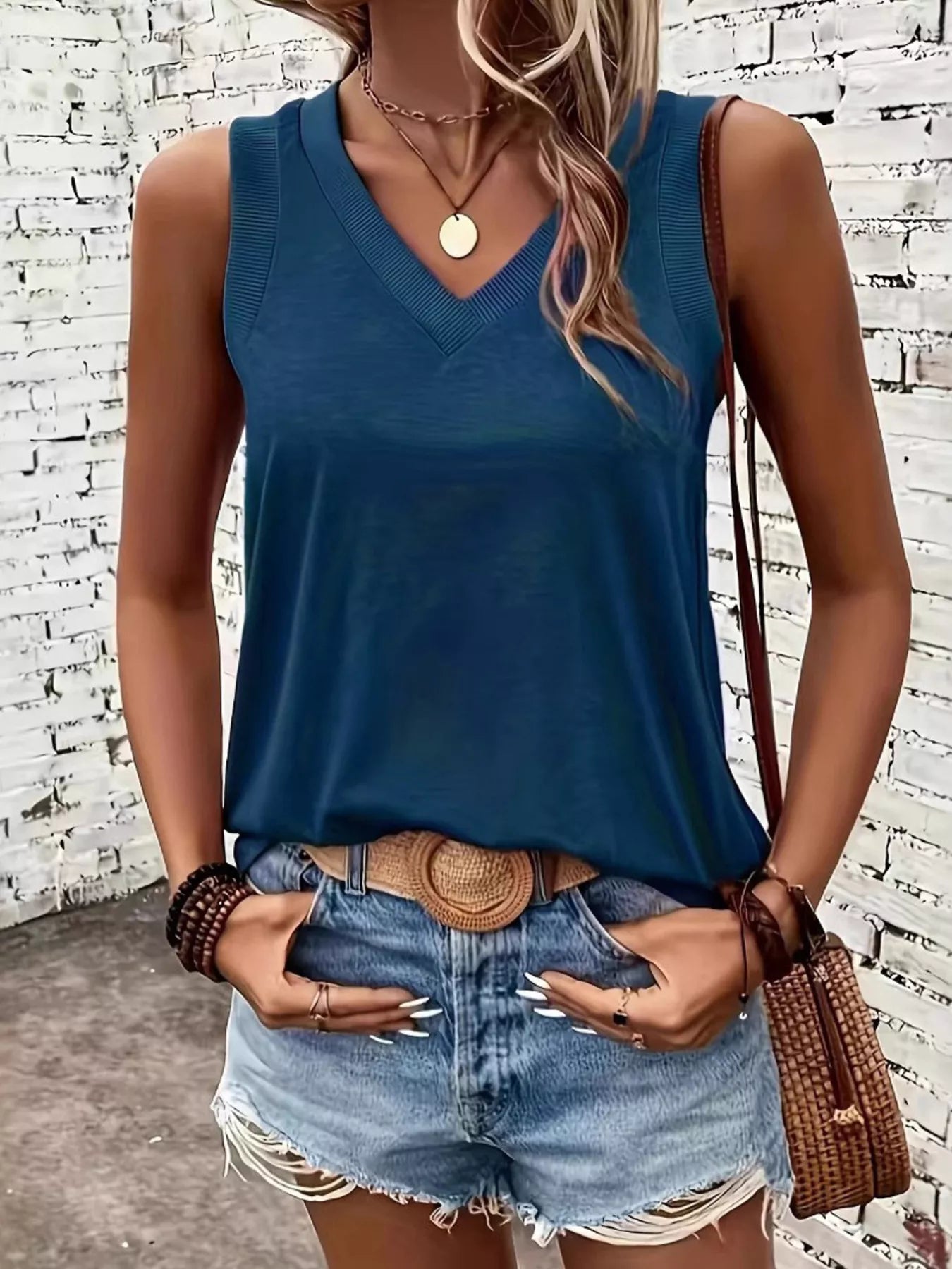 V-Neck Ribbed Trim Tank