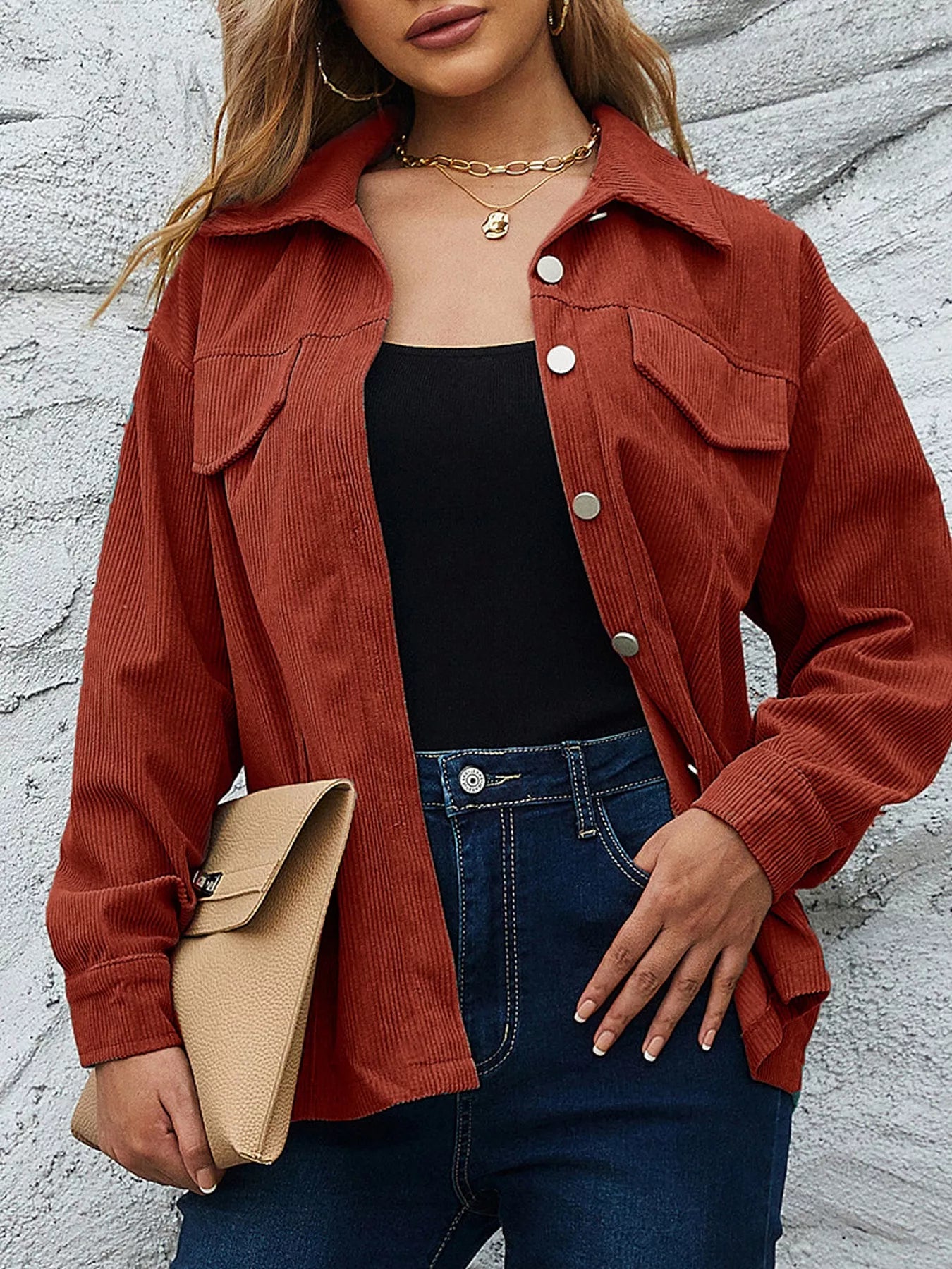 Corduroy Button-Down Shirt with Chest Pockets