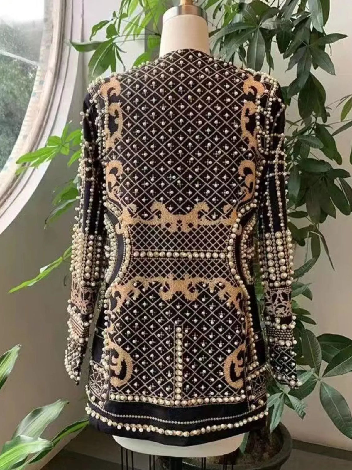 Full Size Embellished Pearl One-Button Blazer Plus Size