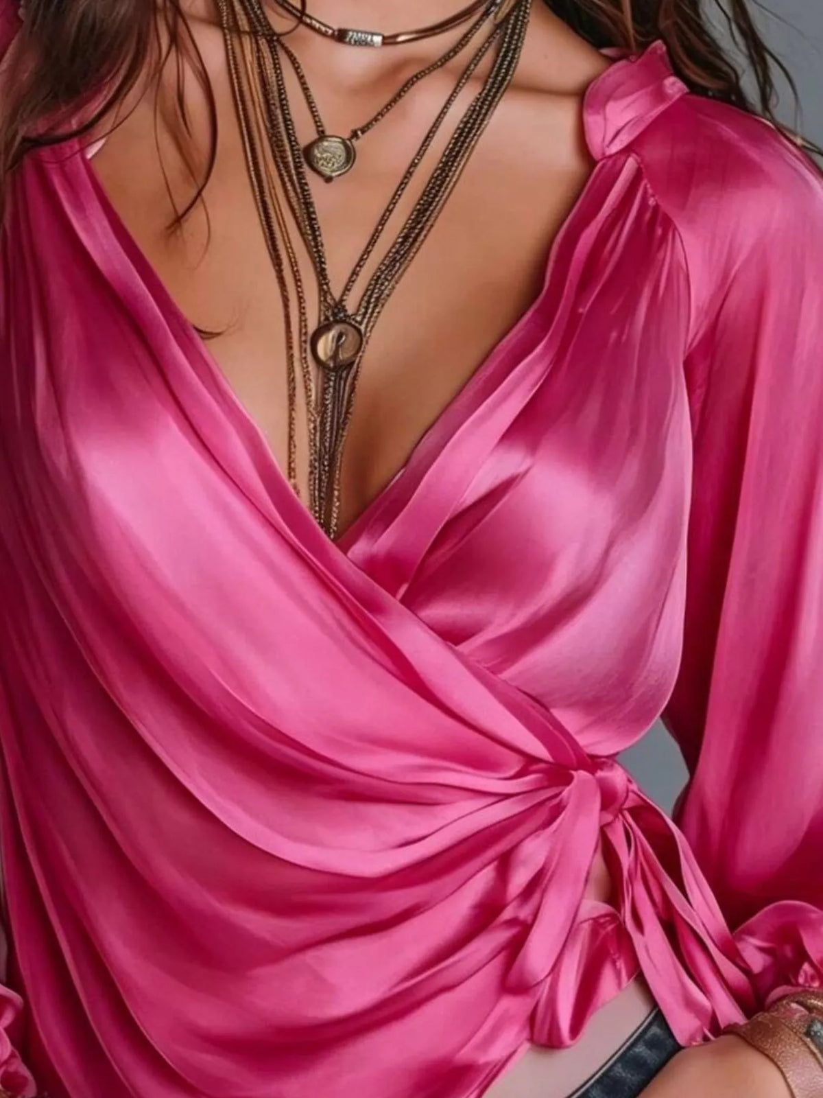 Satin Balloon Sleeve Blouse