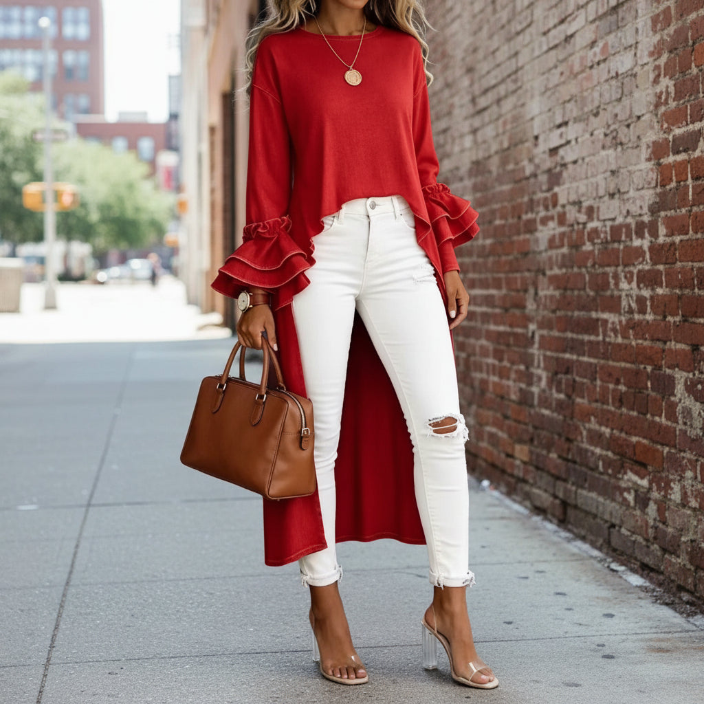 Short-Sleeve Top & Wrap Slit Flared Midi Skirt Set | 8 Colors S–5XL