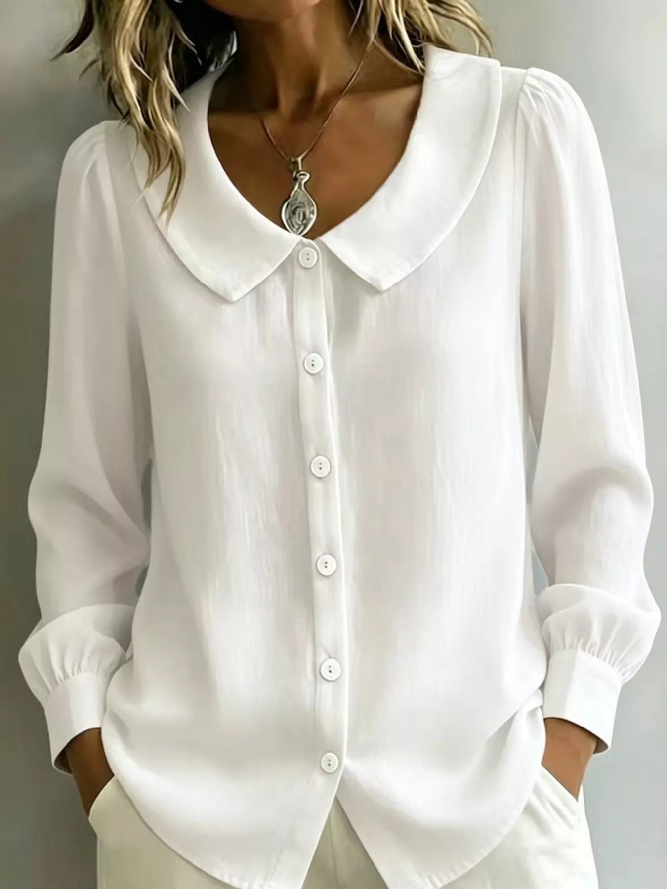 Full Size Peter Pan Collar Button-Down Shirt Plus Size