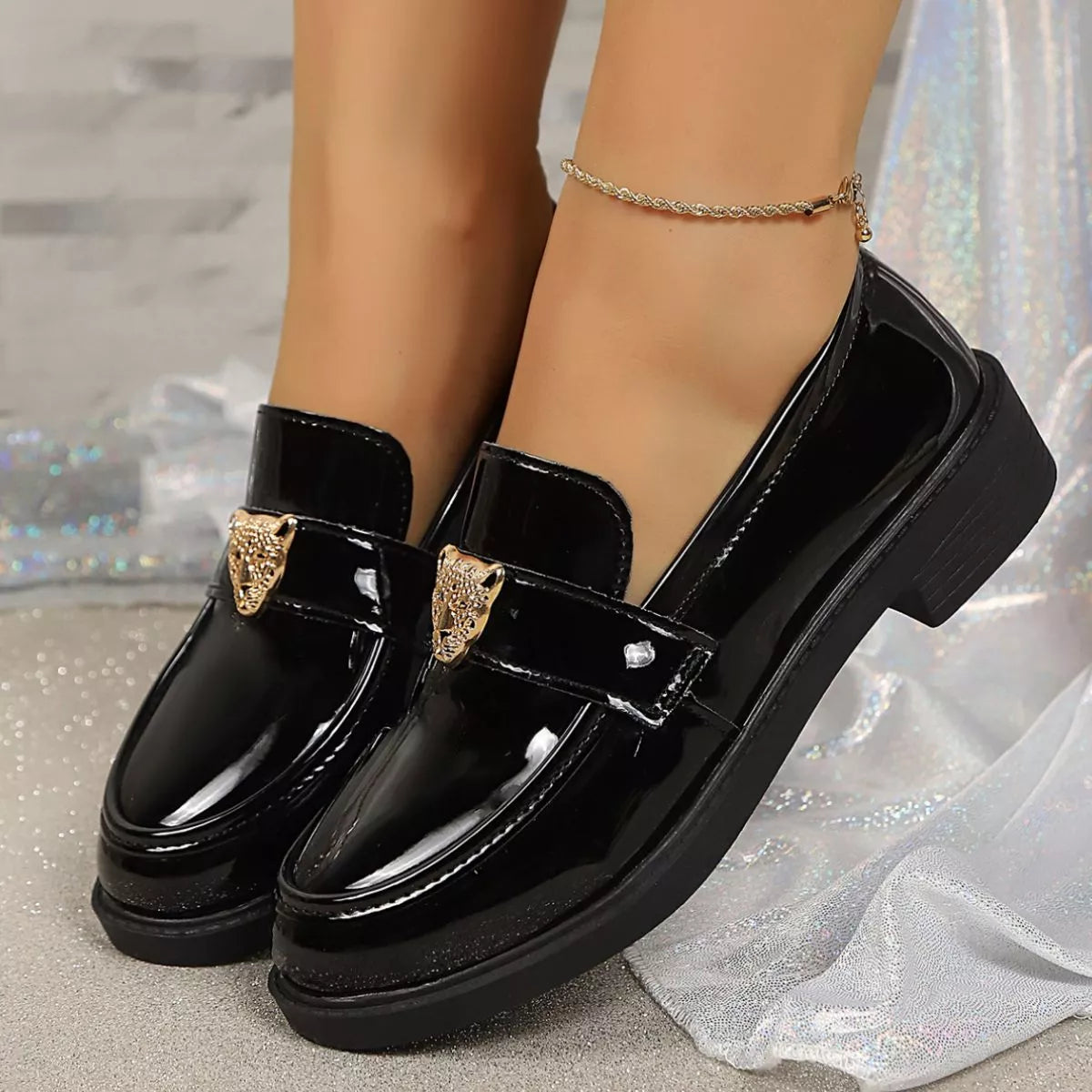 Round Toe Block Heel Loafers