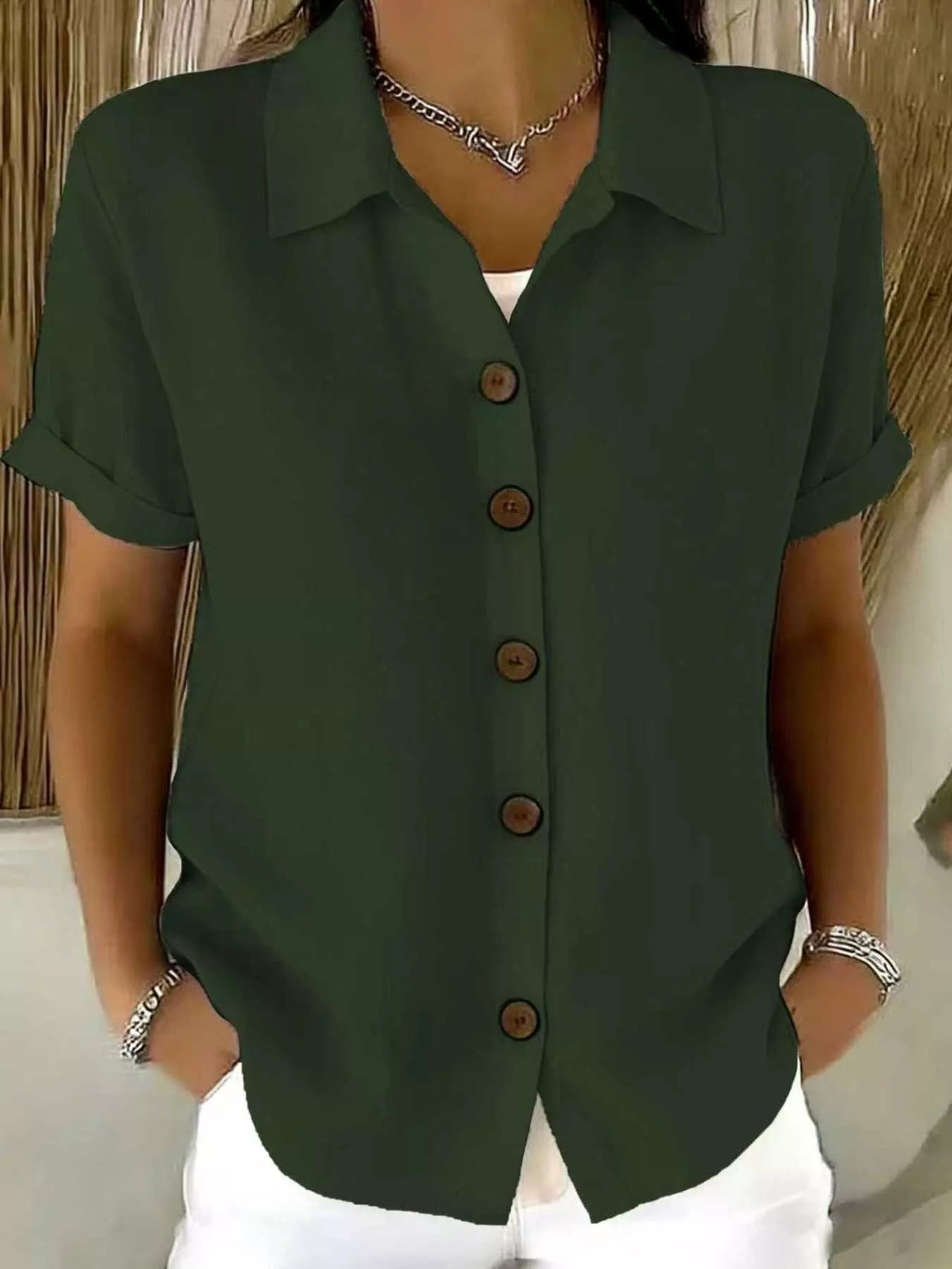 Full Size Button Up Short Sleeve Shirt Plus Size