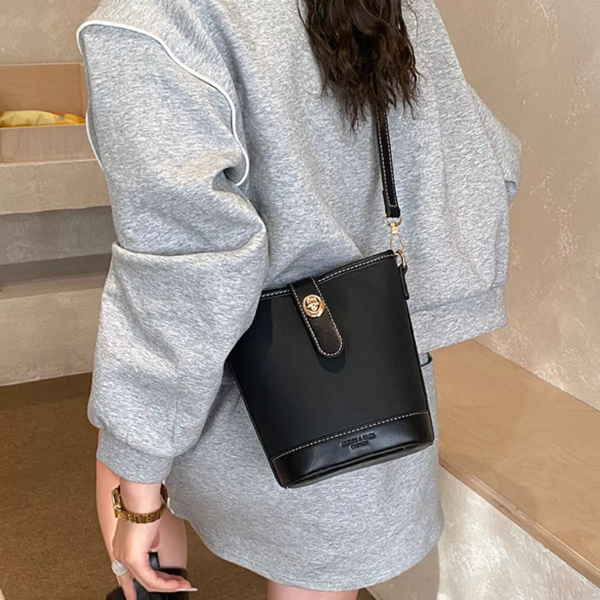 Bucket Leather Crossbody Bag