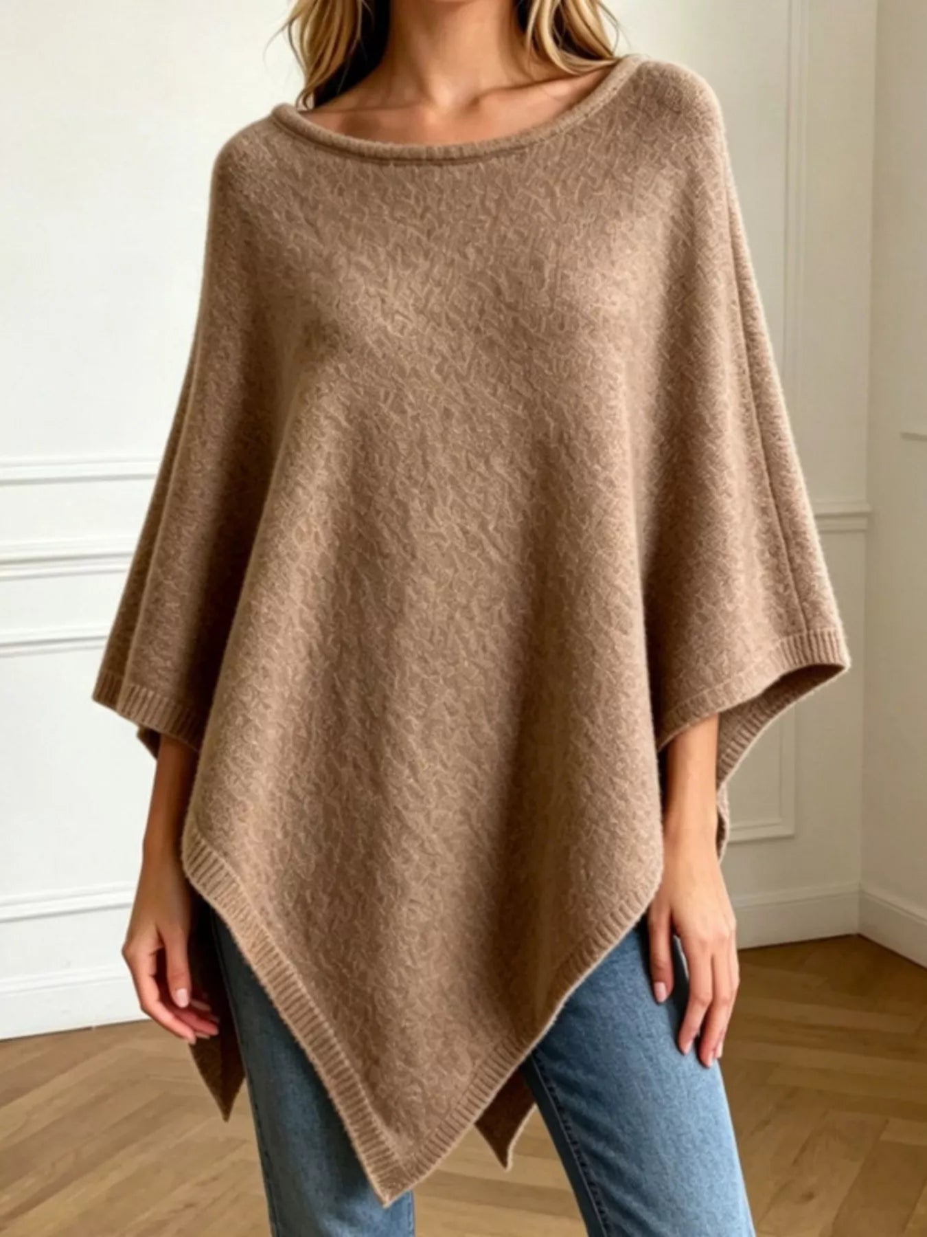 Asymmetrical Hem Knit Poncho