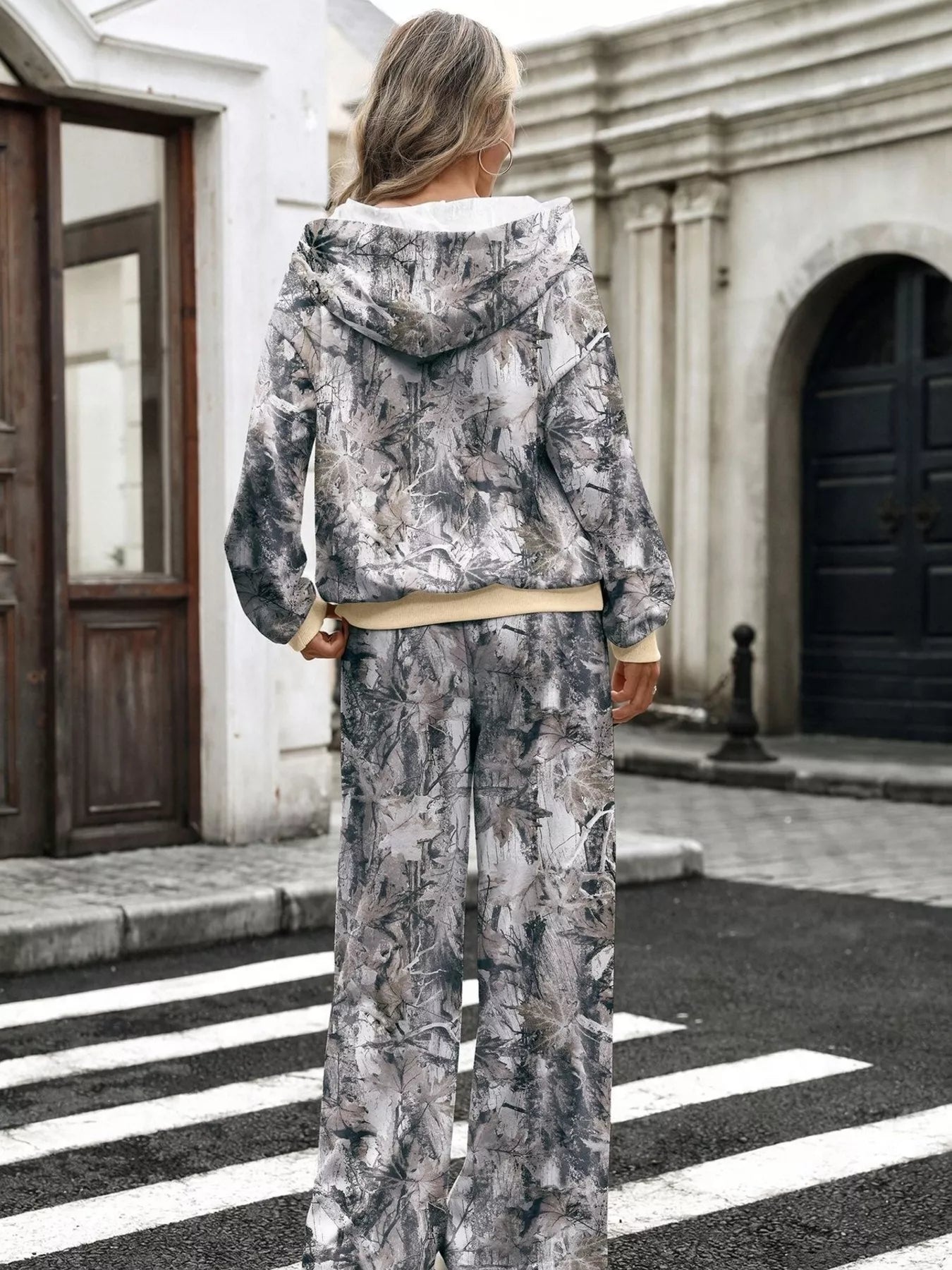 Printed Long Sleeve Hoodie and Pants Set