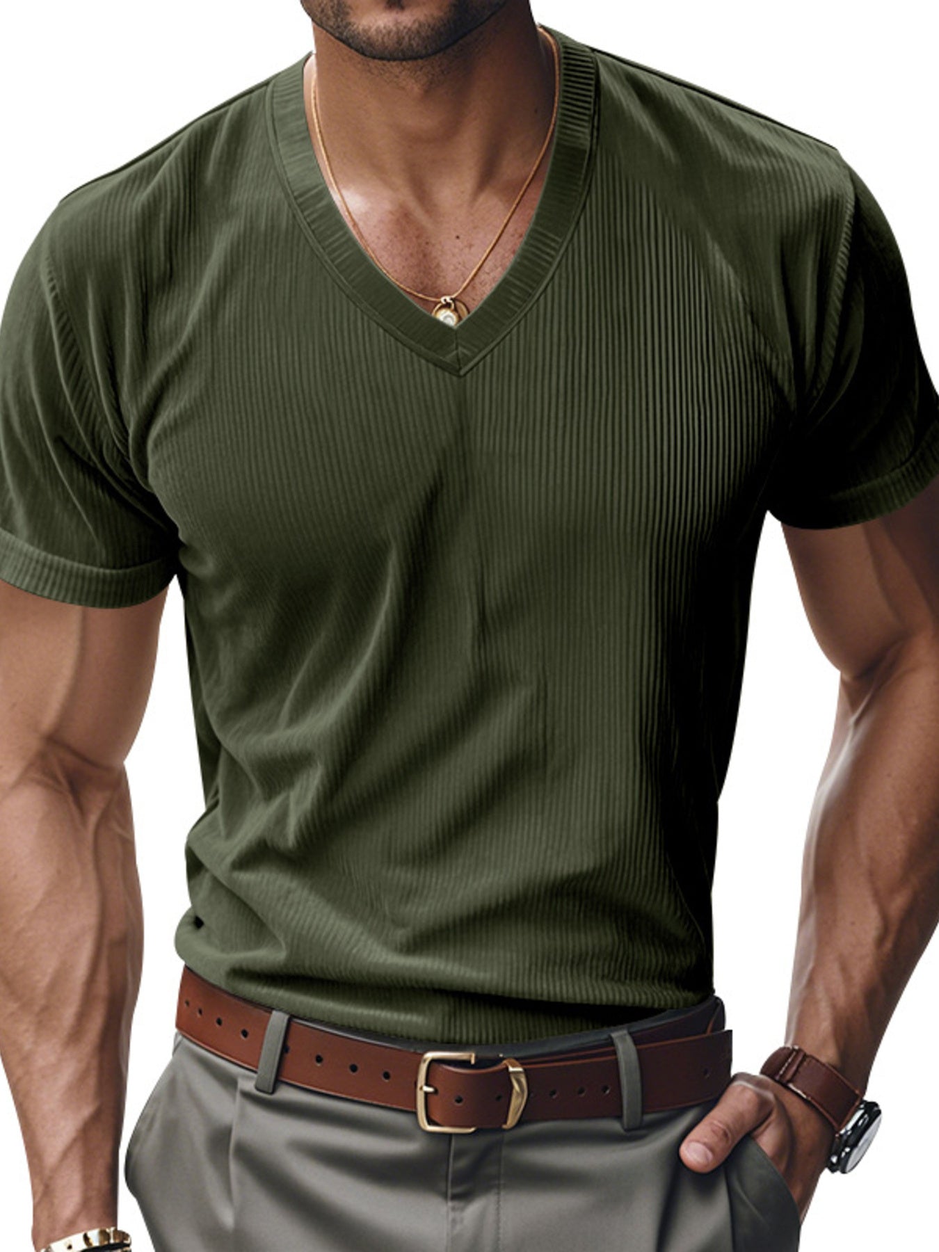 Men's Full Size V-Neck Slim Fit T-Shirt Plus Size