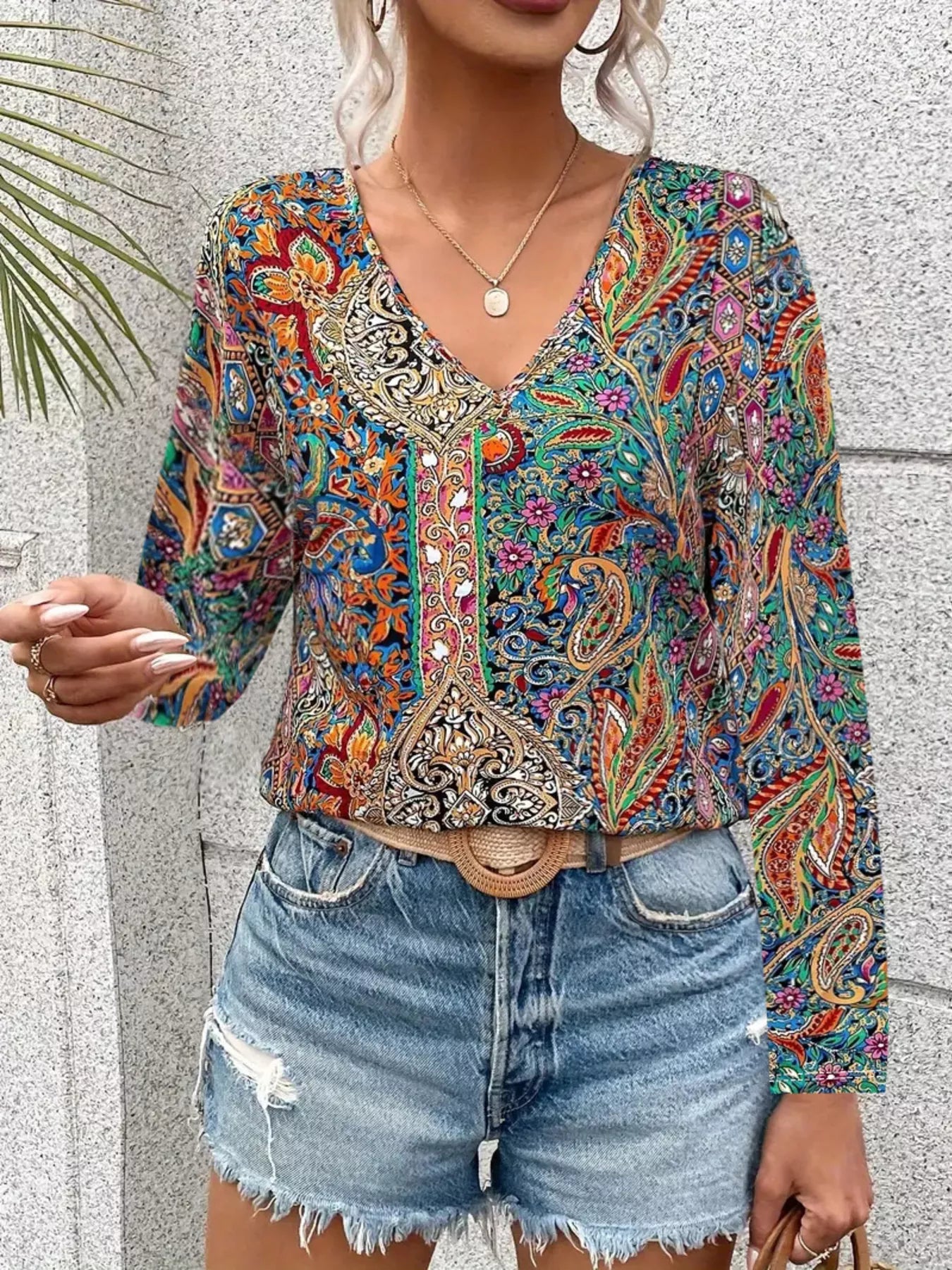 Paisley Print Long Sleeve Blouse