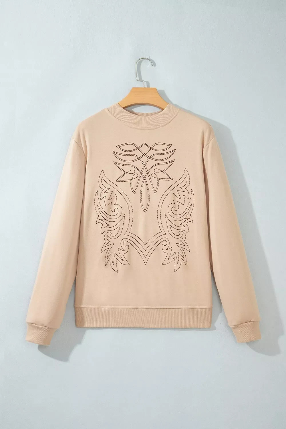 Western Embroidery Round Neck Pullover Long Sleeve Sweatshirt