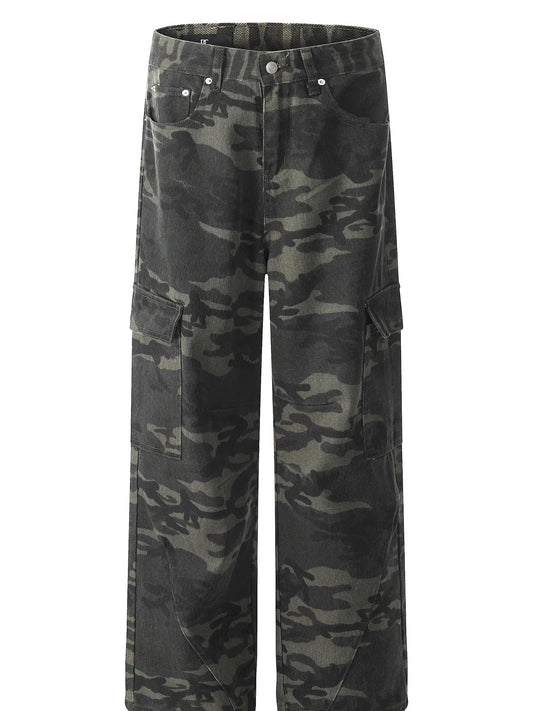 Men's Camouflage Cargo Jeans with Multiple Pockets