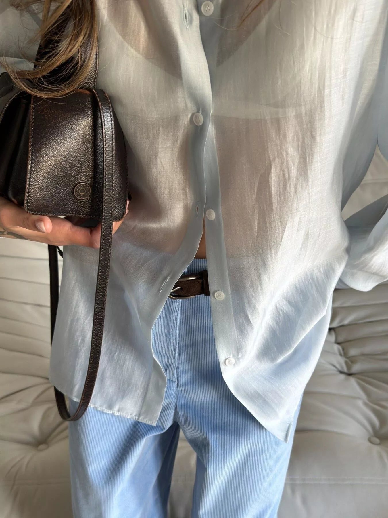 Sheer Oversized Button-Up Shirt