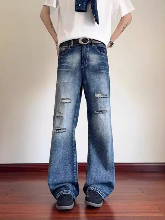 Men's Full Size Ripped Wide Leg Jeans Plus Size