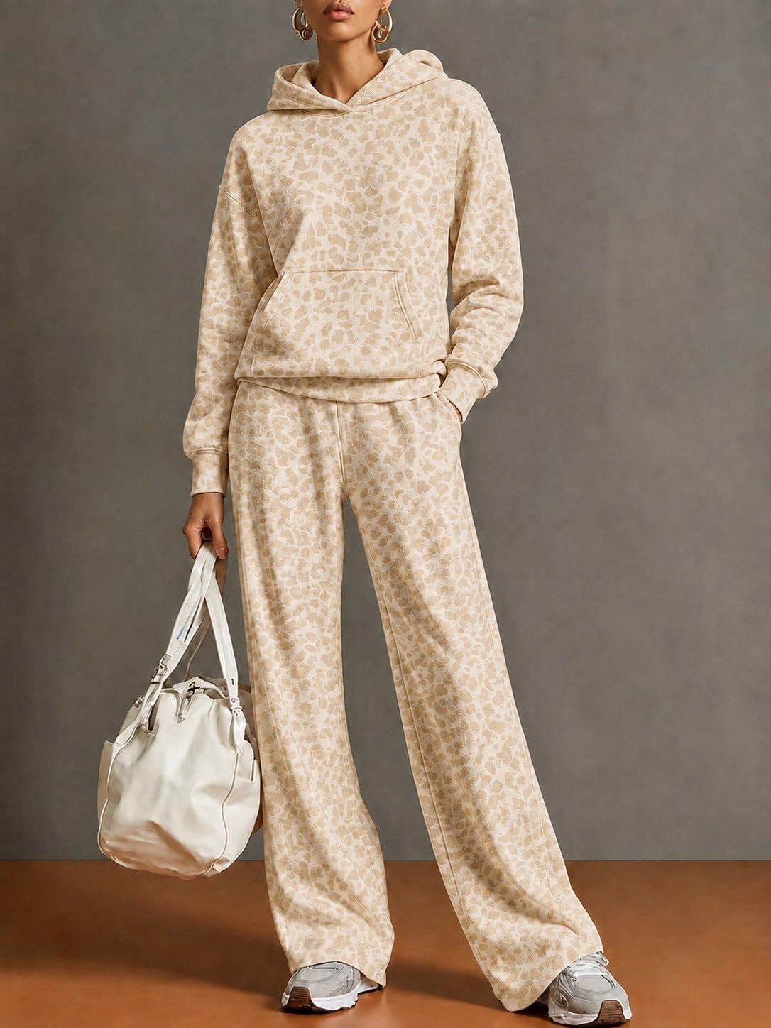 Women's Leopard Print Hoodie & Wide-Leg Pants Two-Piece Set