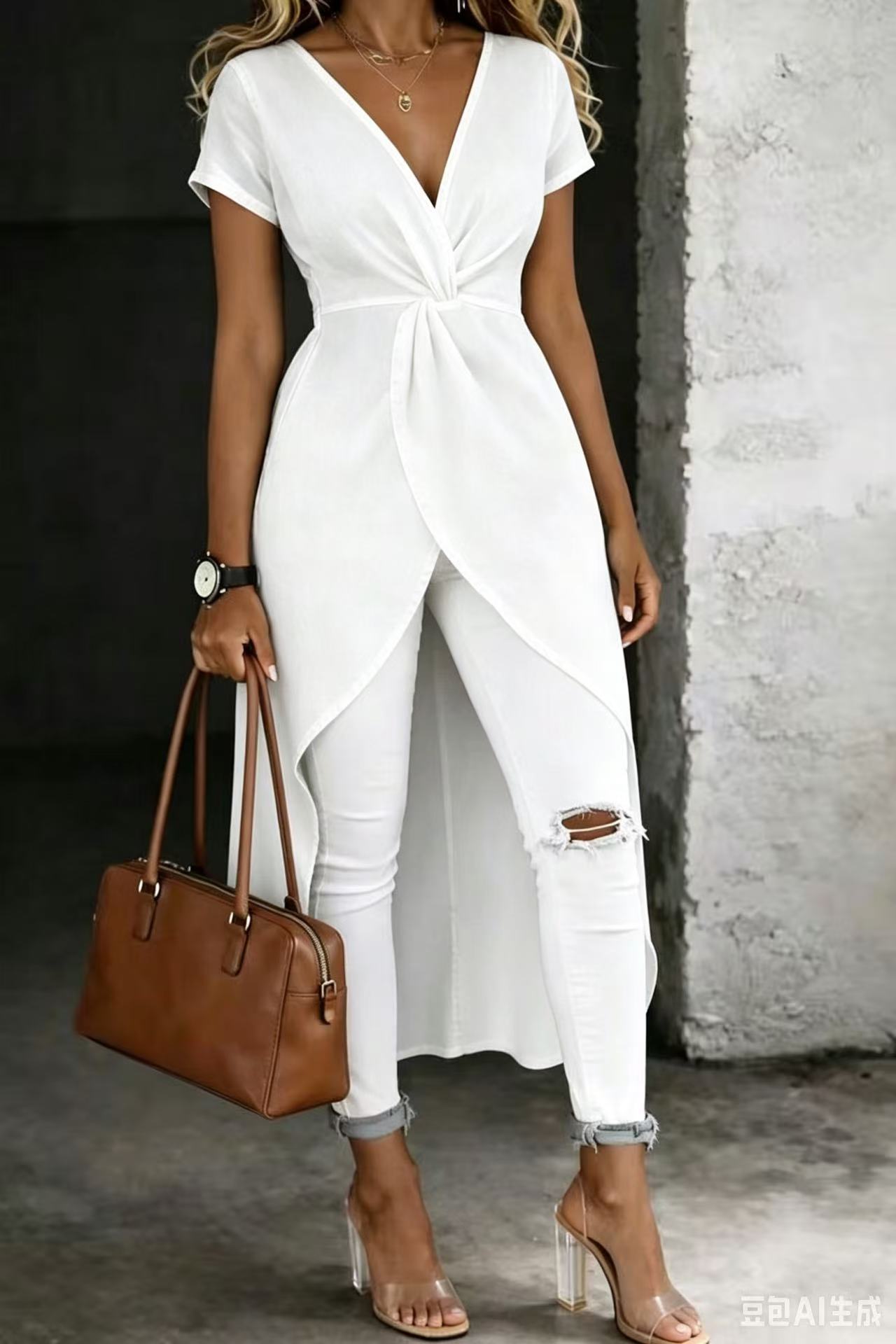Short-Sleeve Top & Wrap Slit Flared Midi Skirt Set | 8 Colors S–5XL