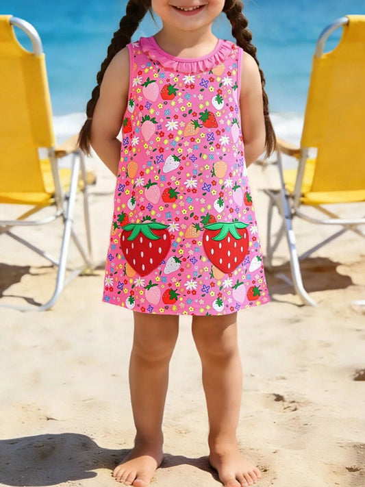 Children's Embroidered Strawberry Print Sleeveless Dress