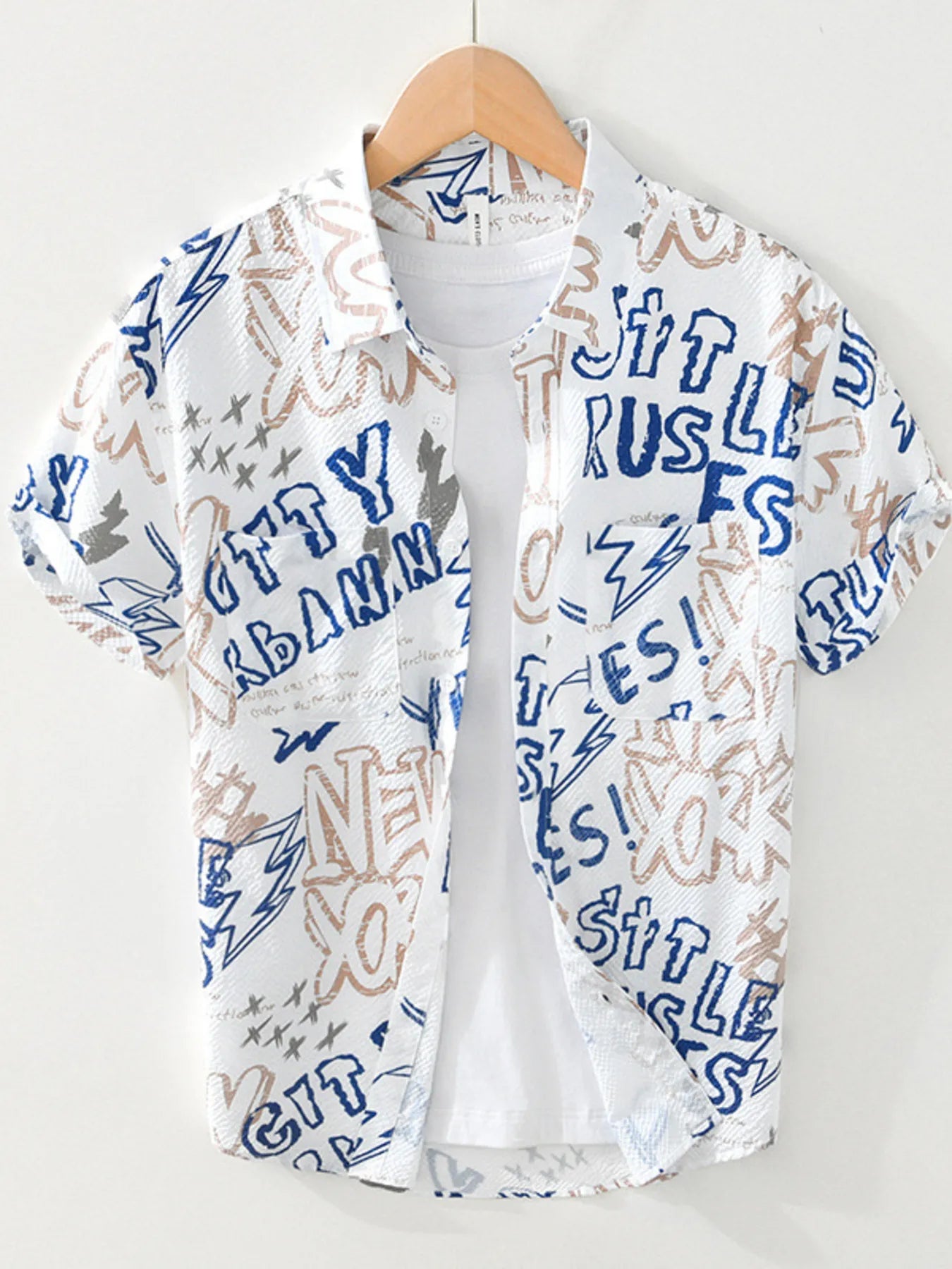 Men's Plus Size Printed Button Up Short Sleeve Shirt