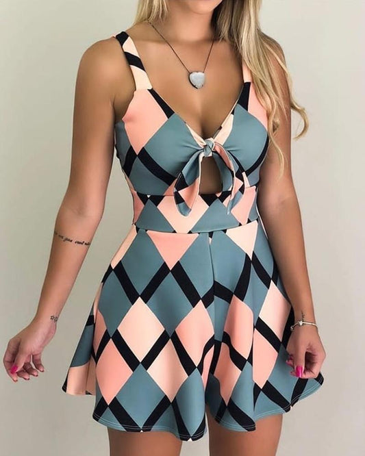 Contrast geometric print one-piece culottes