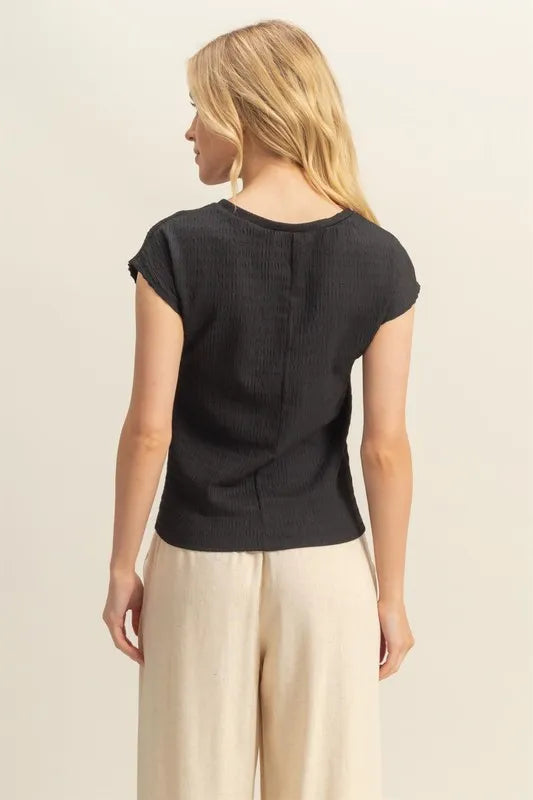HYFVE Textured Round Neck Cap Sleeve Knit Top