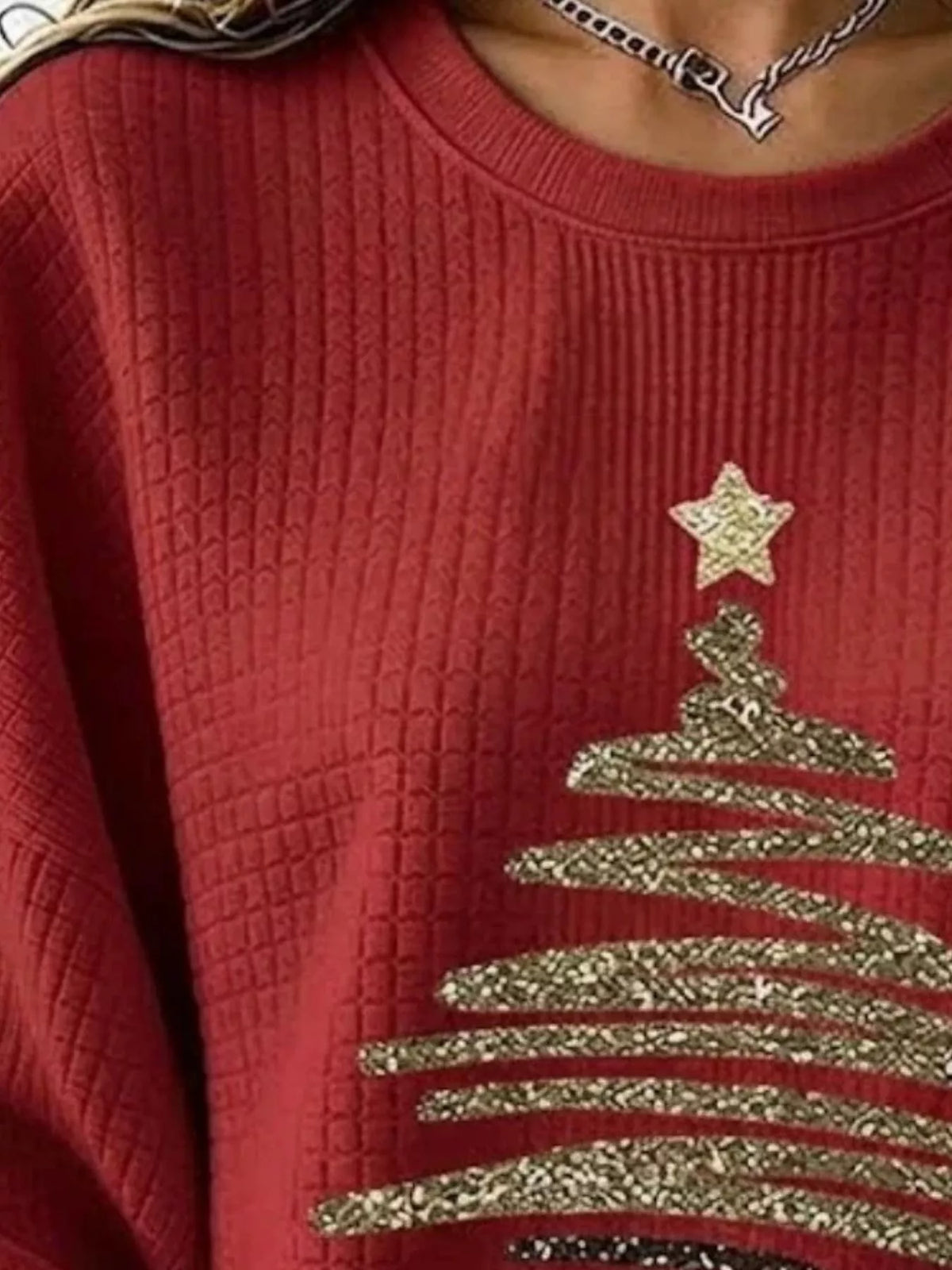Full Size  Festive Christmas Tree Graphic Ribbed Sweatshirt Plus Size