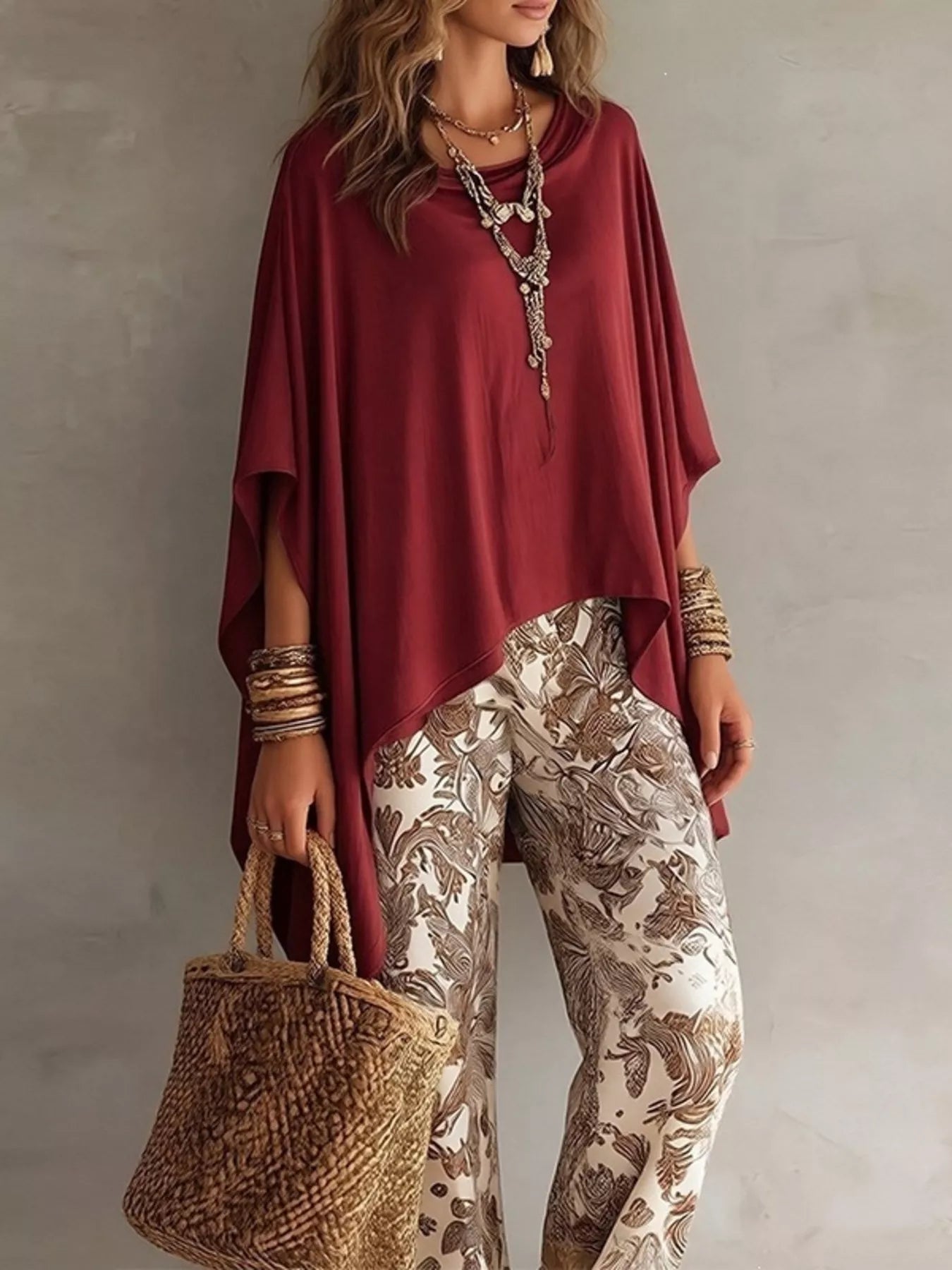 Full Size Oversized Batwing Sleeve Flowy Top Plus Size