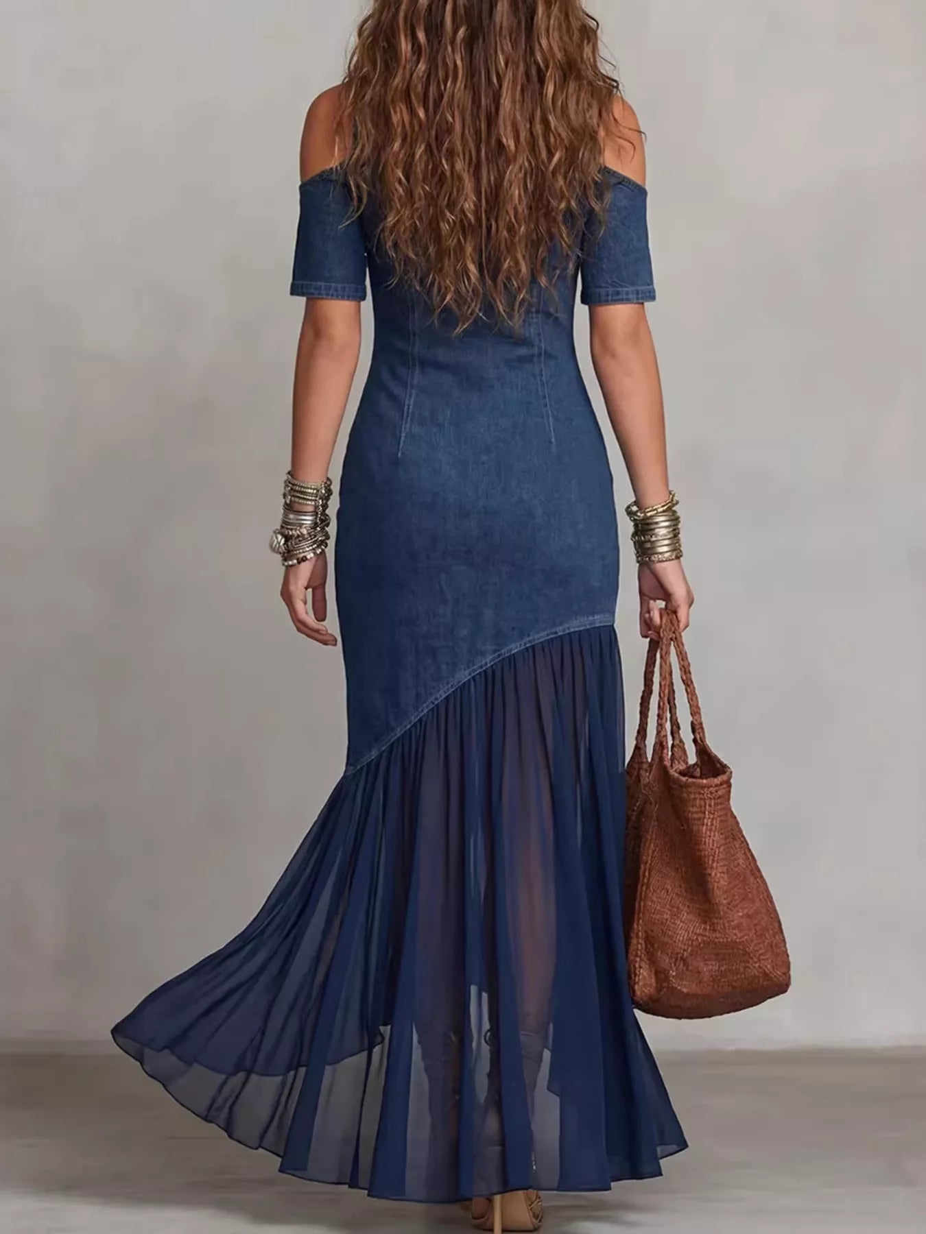 Cold Shoulder Ruffle Hem Maxi Dress