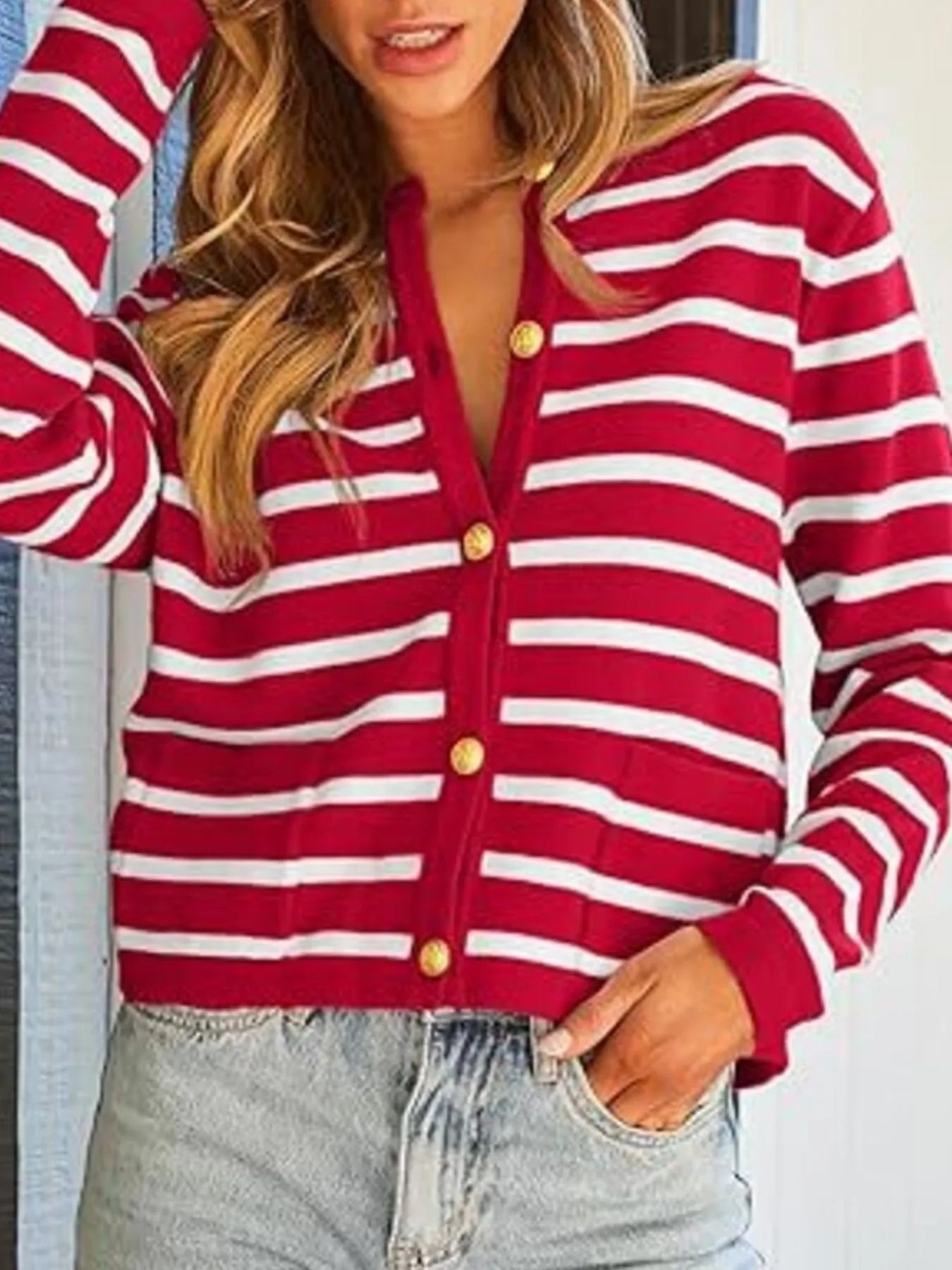 Striped Button-Up Cardigan