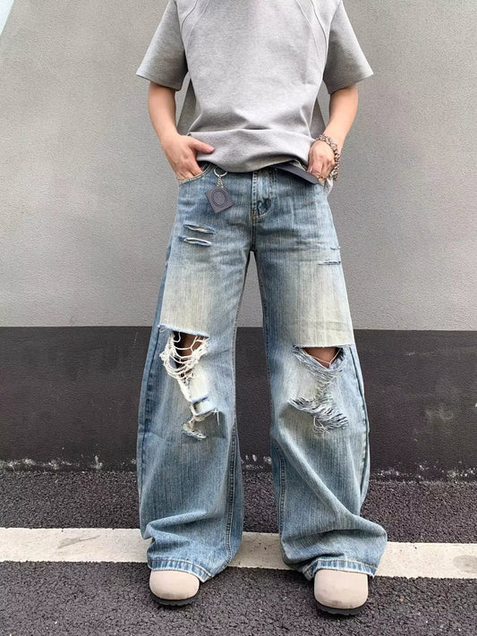 Men's Full Size Distressed Wide Leg Jeans Plus Size