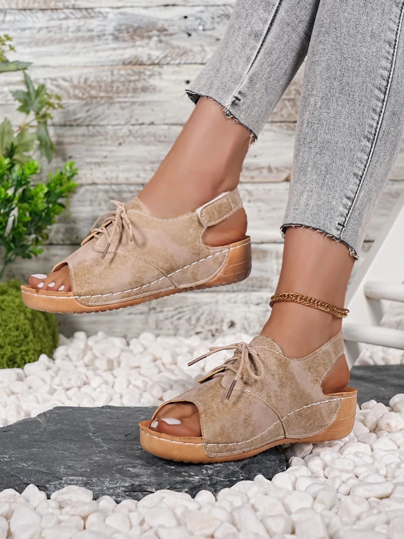Lace Up Wedge Sandals