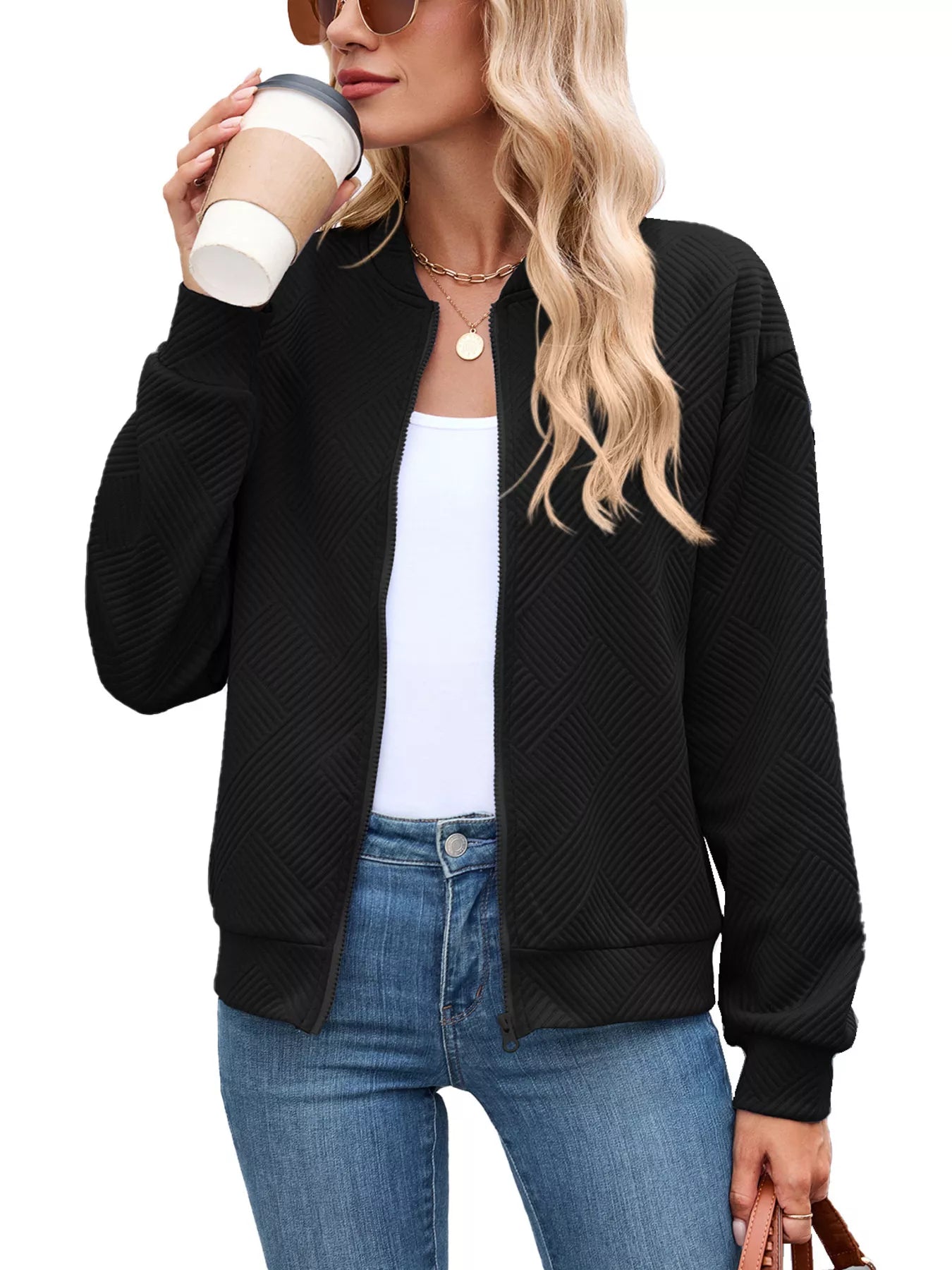 Textured Zip Up Jacket