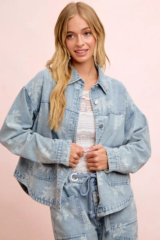 BiBi Printed Washed Denim Jacket With Pocket