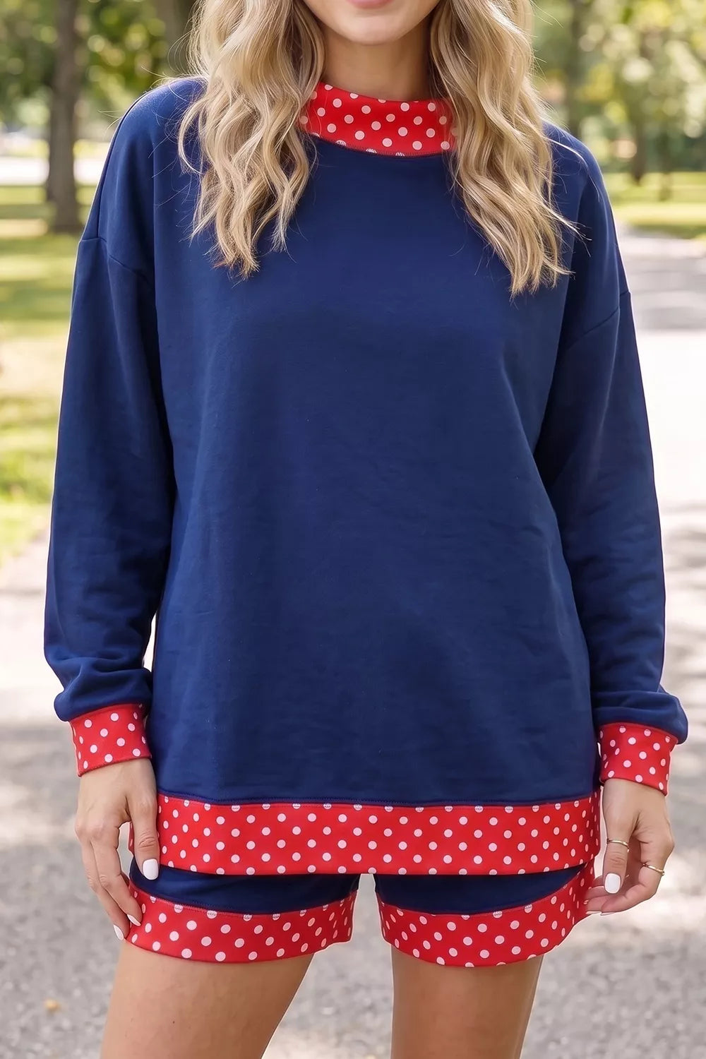 Polka Dot Trim Top and Shorts Set