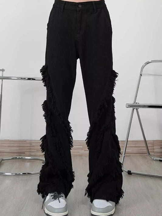 Men's Full Size Fringe Trim Wide Leg Jeans Plus Size