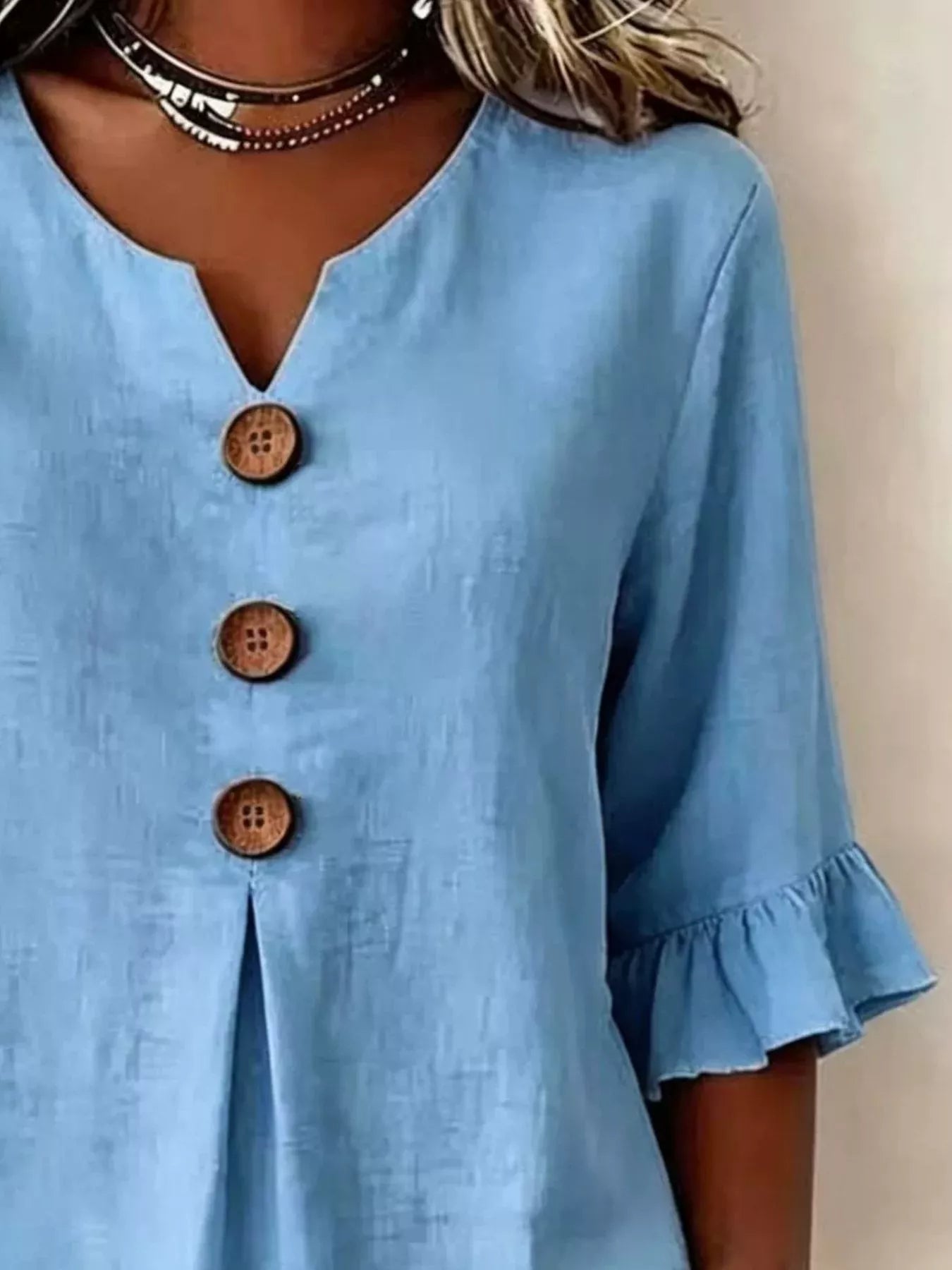 Full Size Casual Ruffle‑Sleeve Decor‑Button Top Plus Size