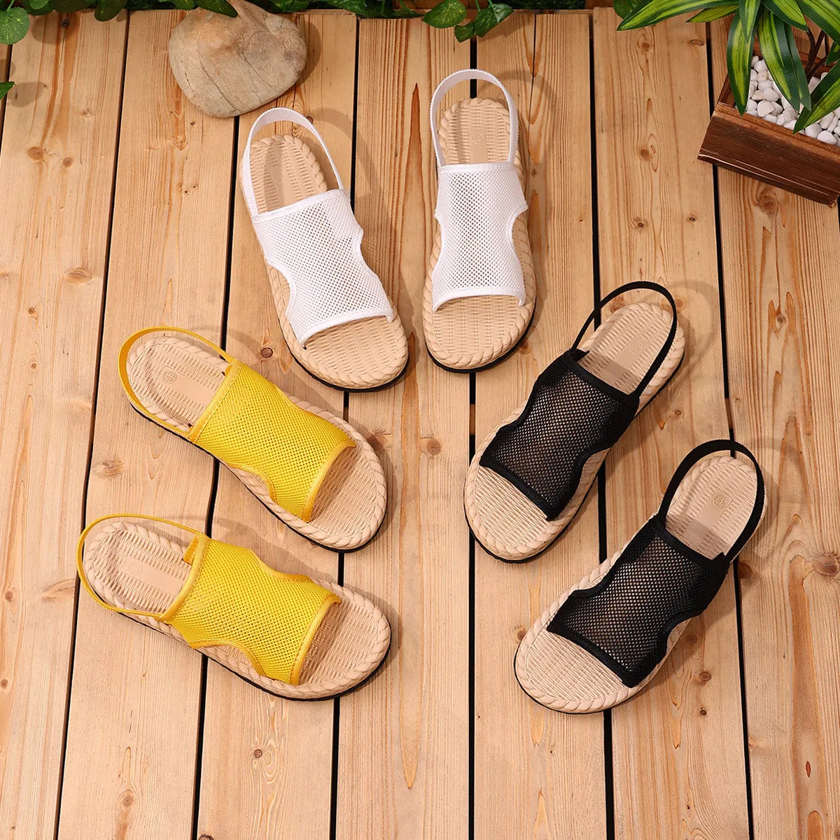 Mesh Open Toe Flats Sandals