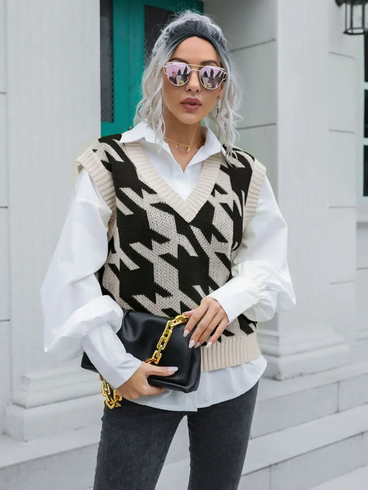Houndstooth V-Neck Sweater Vest