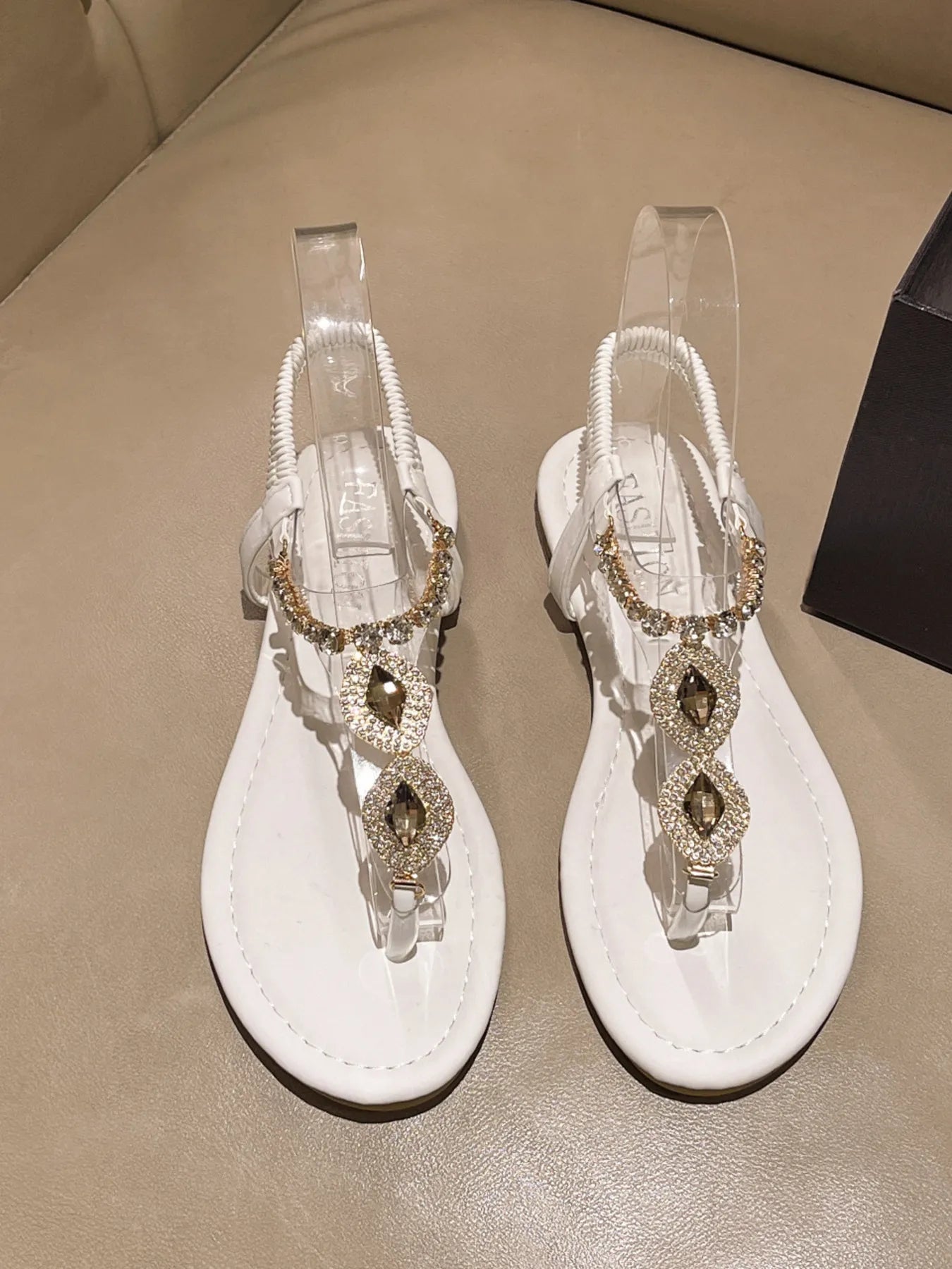 Rhinestone T-Strap Flat Sandals
