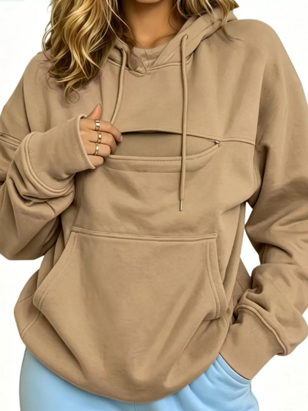 Full Size Cat Pouch Drawstring Hoodie Plus Size
