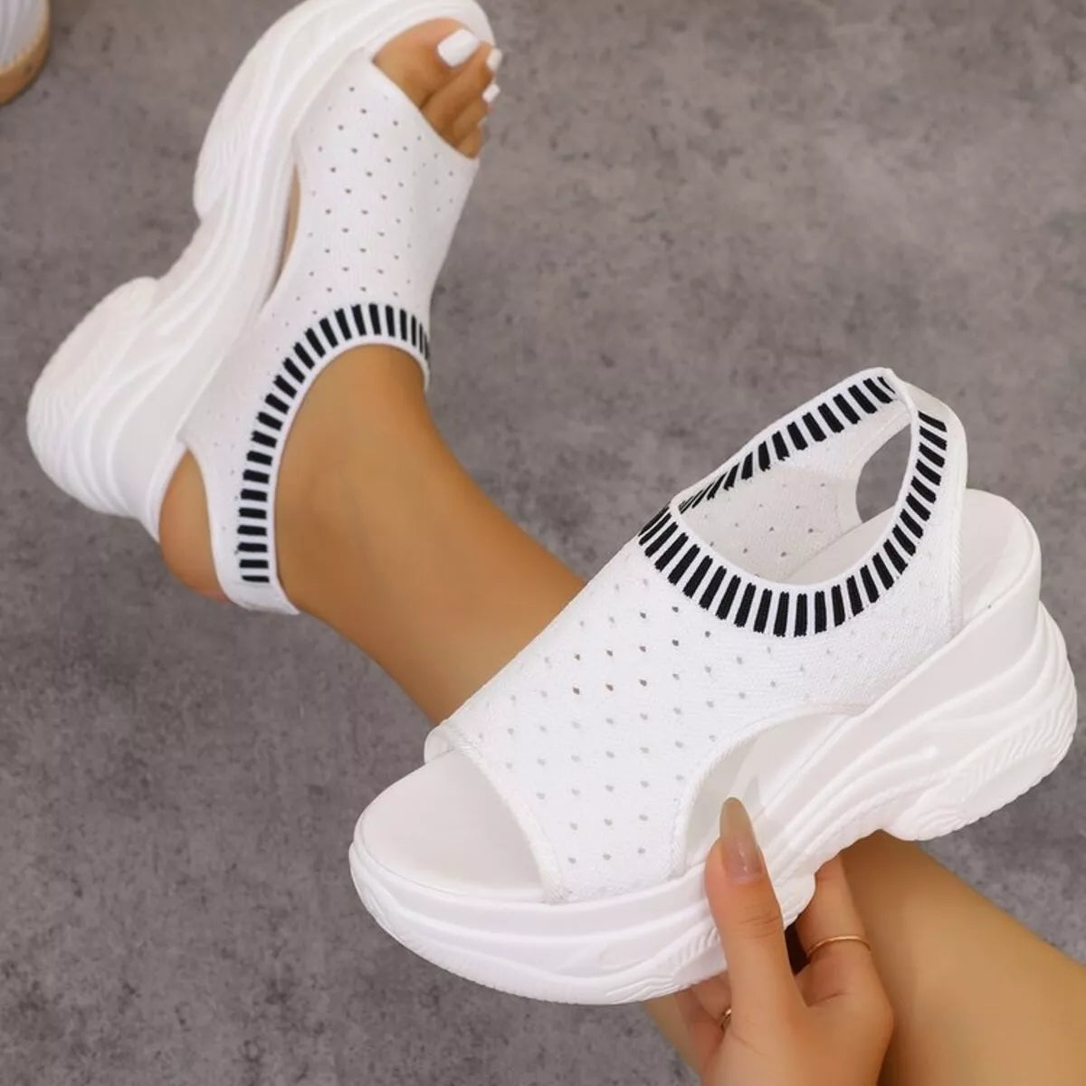 Mesh Platform Wedge Sandals